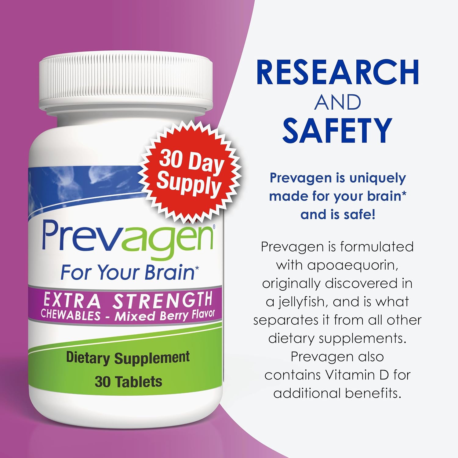 Prevagen Extra Strength Mixed Berry Chewables - 60 Tablets (2 Month Supply) | Formulated for Your Brain | 20mg of Apoaequorin Plus Vitamin D3 with 7-Day Pill Minder