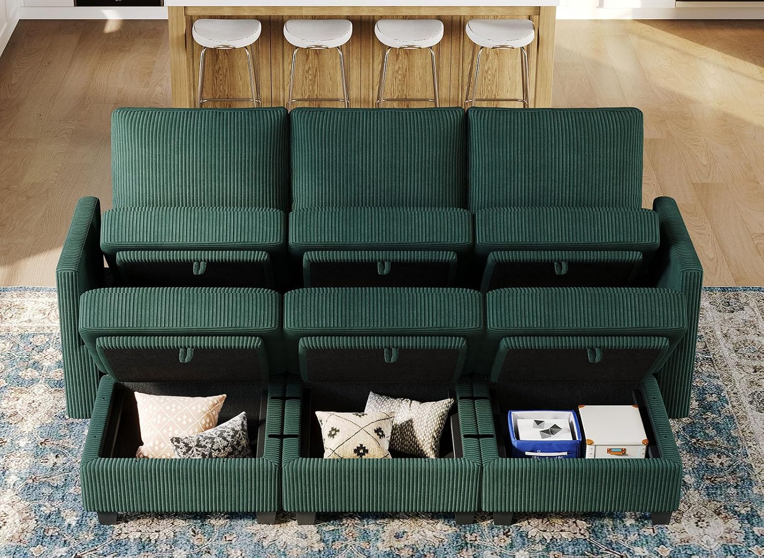 Belffin Modular Sectional Sleeper Sofa with Storage Seat 6 Seat Sectional Sleeper Sofa Bed Corduroy Sectional Couch with Reversible Chaise Green Modular Couch for Living Room