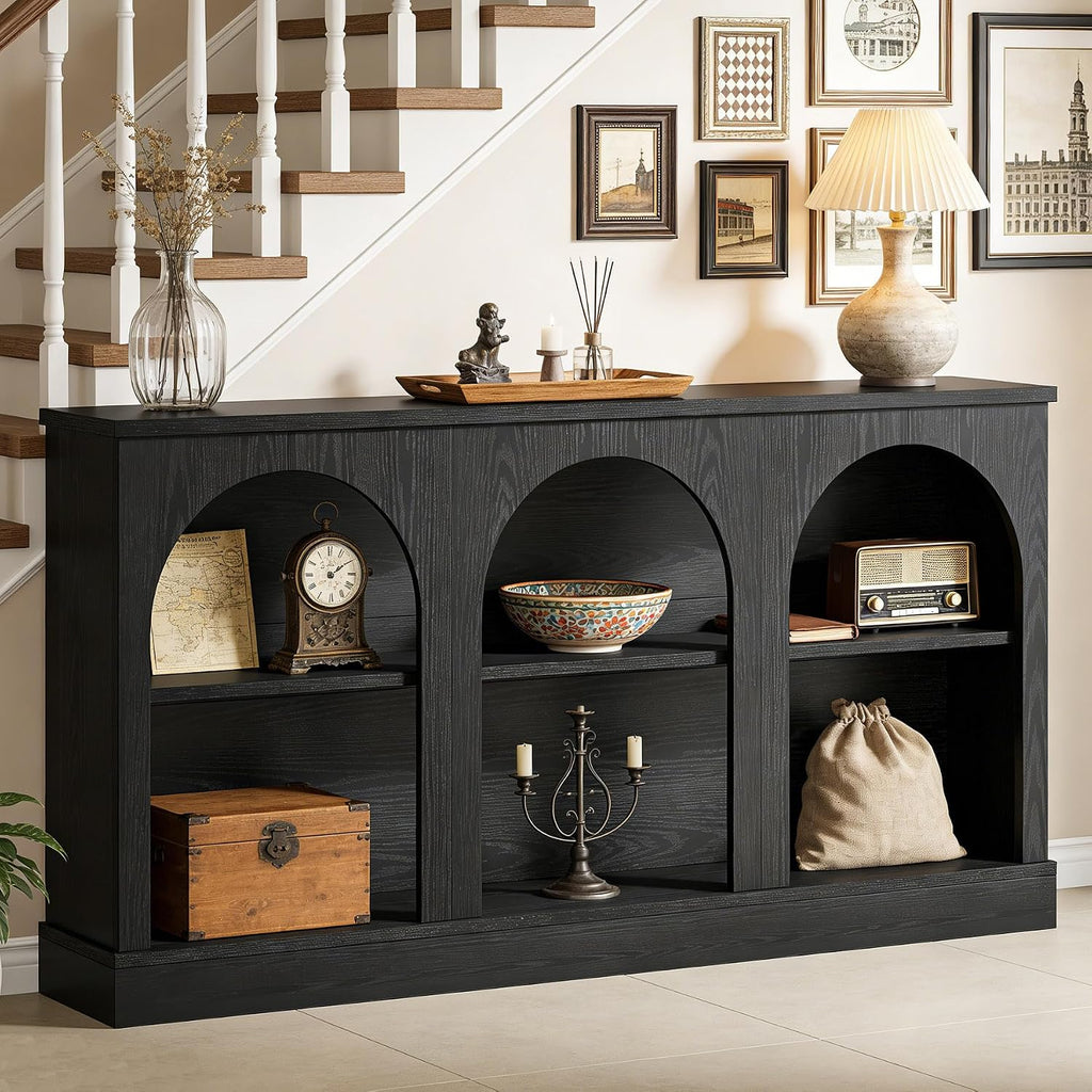 Tribesigns Wooden Narrow Entryway Table with 3-Tier Storage Shelf, 63' Long Modern Farmhouse Sofa Console Table for Hallway, Living Room, Entrance, or Bedroom (Black)