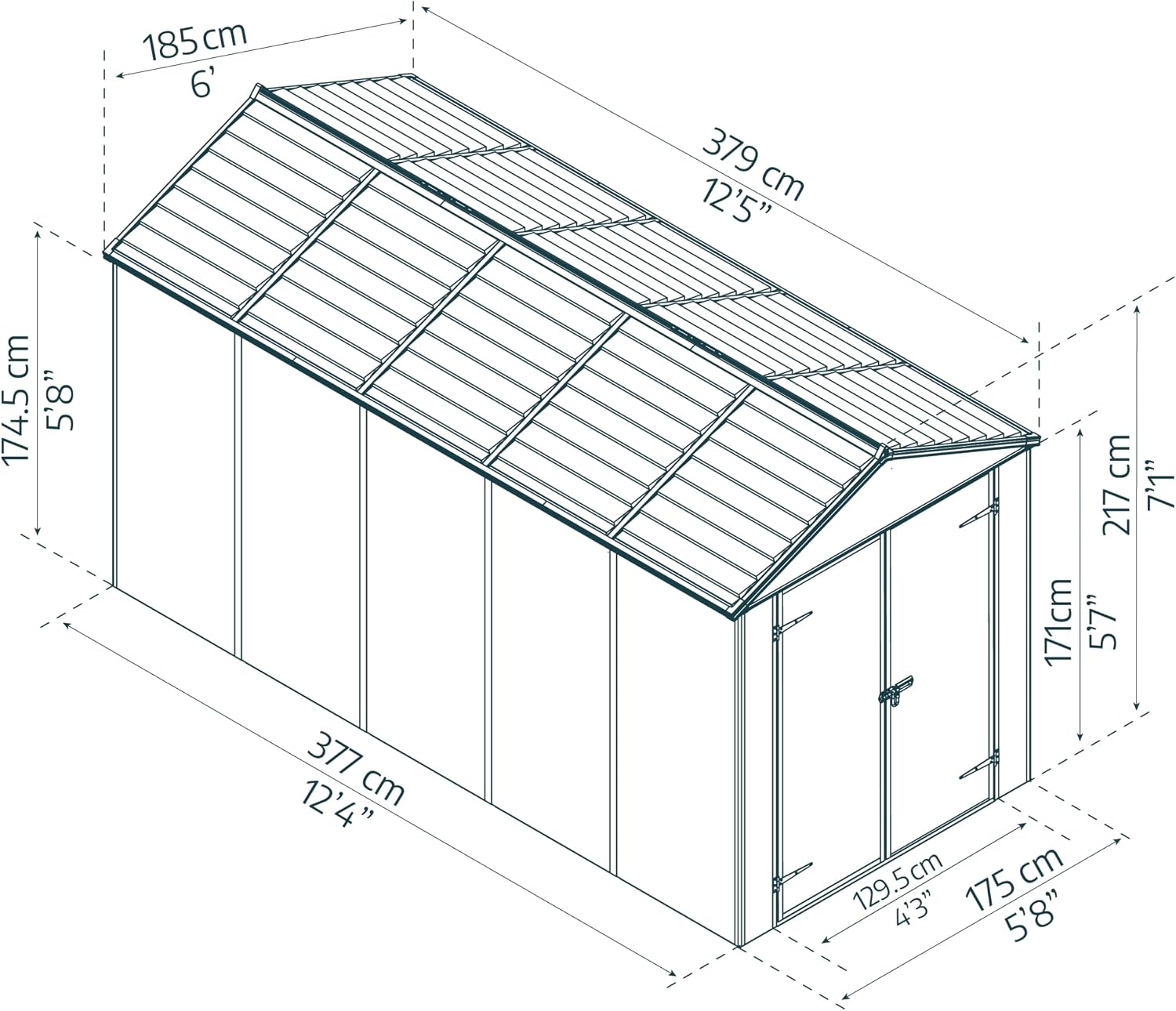 Palram - Canopia Rubicon Storage Shed, 6'x12' DIY Backyard Shed, Gray Polycarbonate Panels and Aluminum Frame, Sheds & Outdoor Storage for Lawn Mower, Bike, Garden Tools, Outdoor Storage Box Shed