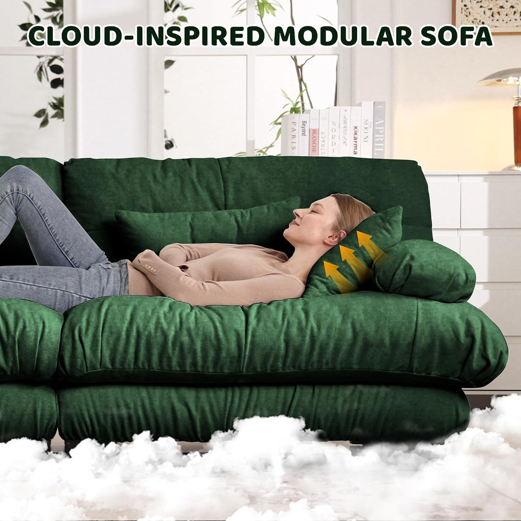 Modular Sectional Sofa, Comfy Cloud Couch Oversized Loveseat with Ottoman, Sectional Couches for Living Room, Modern Chenille L Shaped Couch, Sleeper Deep Seat Sofa with Throw Pillows, Green
