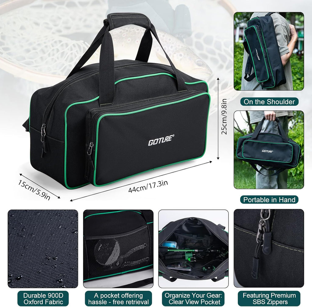 Goture Fishing Poles and Reels Combo - Green Telescoping Fishing Rod Portable Travel Kit with Carrier Bag for Freshwater Saltwater