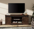 WAMPAT Modern Farmhouse TV Stand for TVs up to 65' with Sliding Barn Doors, 23.6' H Wood Entertainment Center with Adjustable Media Storage Shelf for Living Room, Dark Walnut Brown