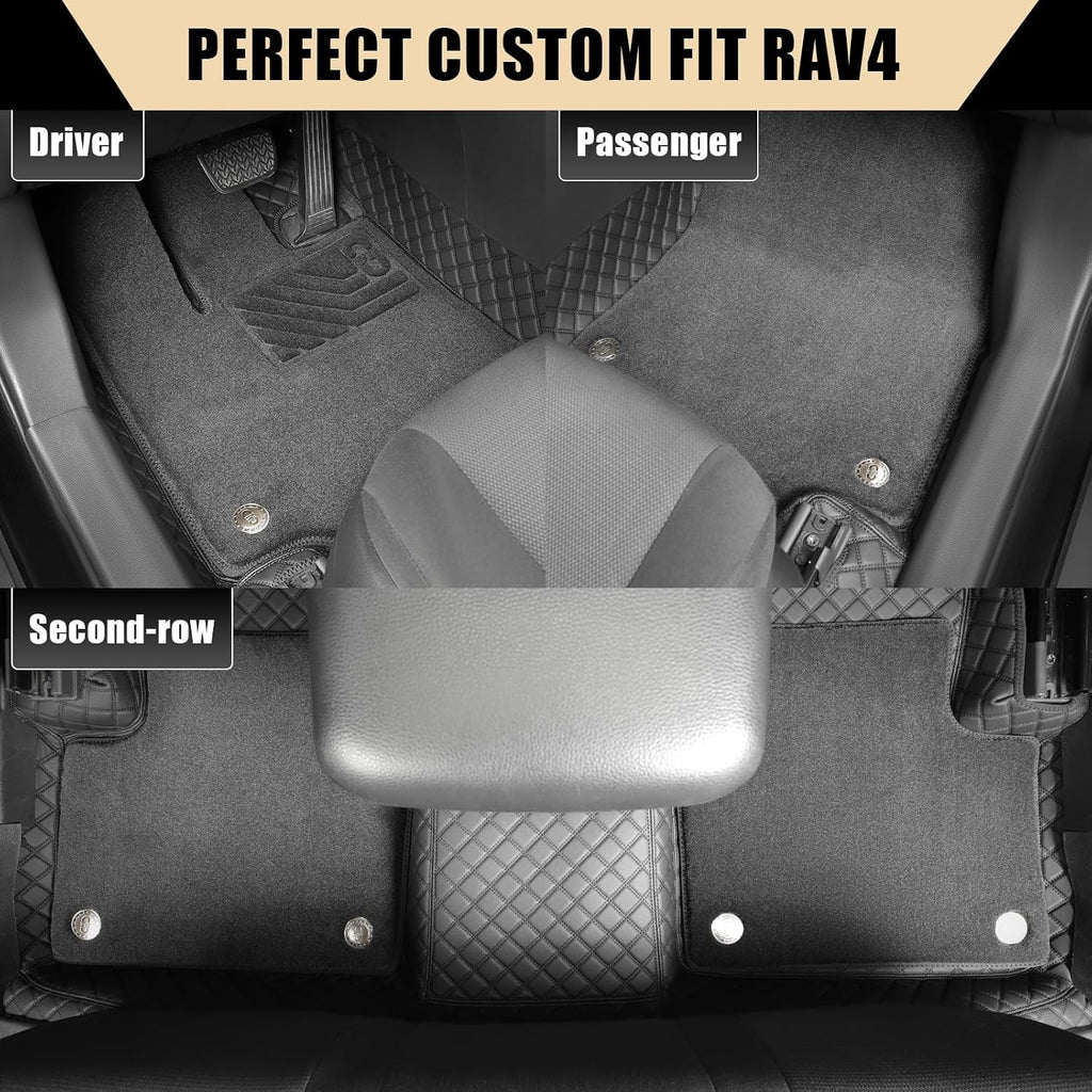 EKR Custom Floor Mats for Toyota RAV4 (Hybrid only) 2019-2025, Front & 2nd Row Luxury Double Layer Car Floor Mat Liner Fit RAV4 2019 2020 2021 2022 2023 2024 2025 - Leatherette Plus Carpet (Black)