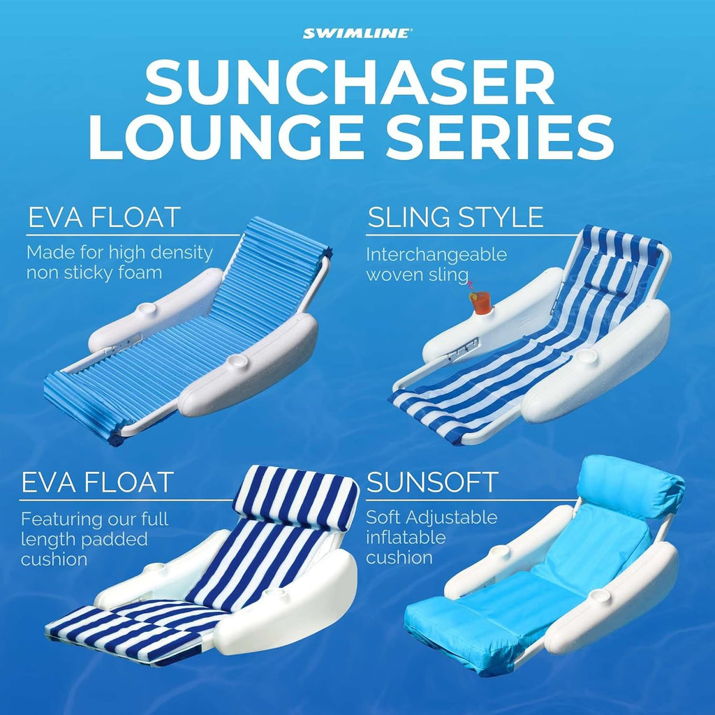 SWIMLINE ORIGINAL 10025M Sunchaser SunSoft Luxury Lounger Chair Pool Float | Molded Frame & Pontoon Design | Pool Floats Adult | Pool Lounger | Pool Accessories | Pool Chairs and Lounges For In Pool