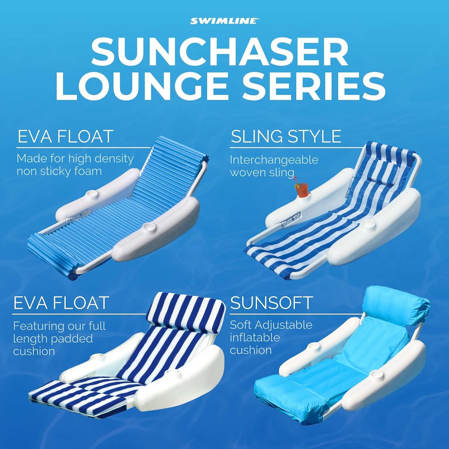 SWIMLINE ORIGINAL 10025M Sunchaser SunSoft Luxury Lounger Chair Pool Float | Molded Frame & Pontoon Design | Pool Floats Adult | Pool Lounger | Pool Accessories | Pool Chairs and Lounges For In Pool