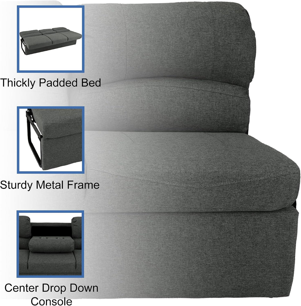 RecPro 68' RV Jackknife Sleeper Sofa with Drop-Down Console | Cloth Fabric | 2 Colors to Choose from | Furniture for RV and Camper (Fossil Cloth)