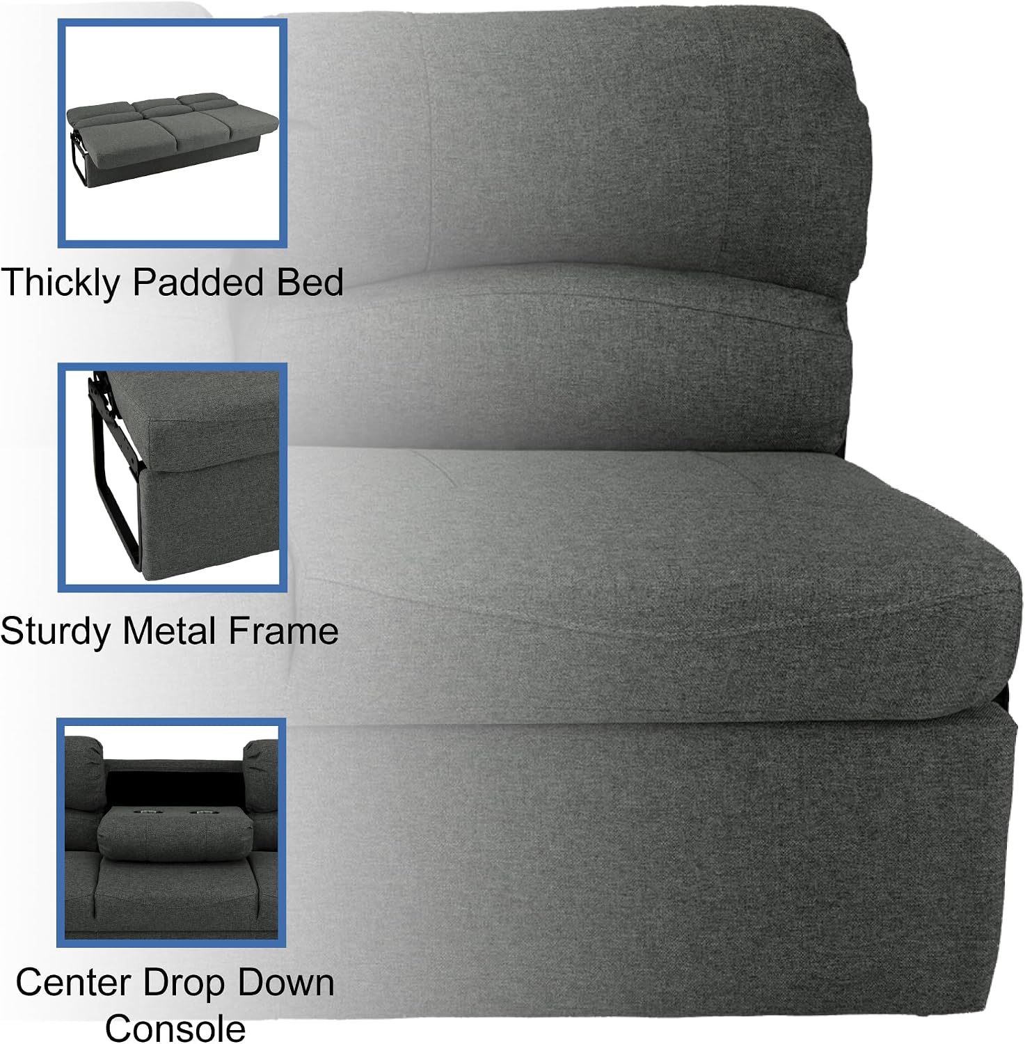 RecPro 68' RV Jackknife Sleeper Sofa with Drop-Down Console | Cloth Fabric | 2 Colors to Choose from | Furniture for RV and Camper (Fossil Cloth)