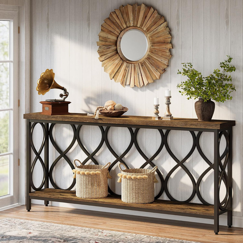 Tribesigns 70.9' Long Console Table, 2-Tier Industrial Sofa Table Behind Couch, Narrow Entryway Accent Tables for Hallway, Foyer