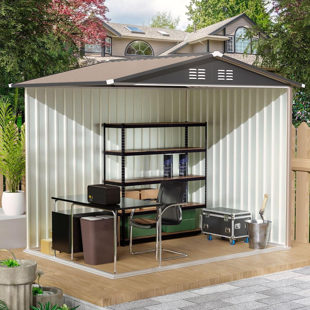 7.4FT x 5.3FT Storage Garden shed with Apex Roof for Patio Backyard use Galvanized Steel Tool Sheds Storage House