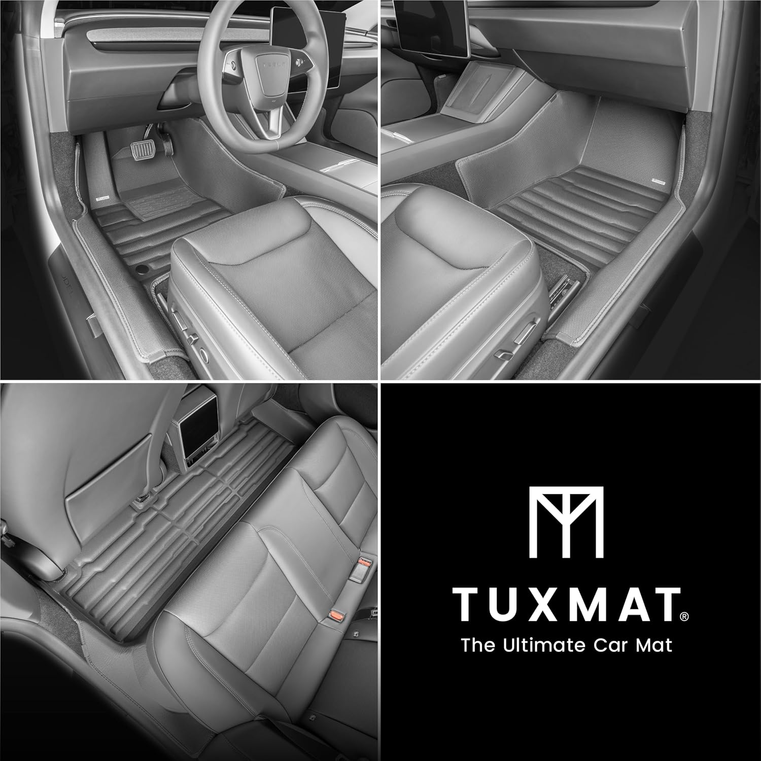 TuxMat - for Tesla Model 3 2024-2026 Models - Custom Car Mats - Maximum Coverage, All Weather, Laser Measured - This Full Set Includes 1st and 2nd Rows