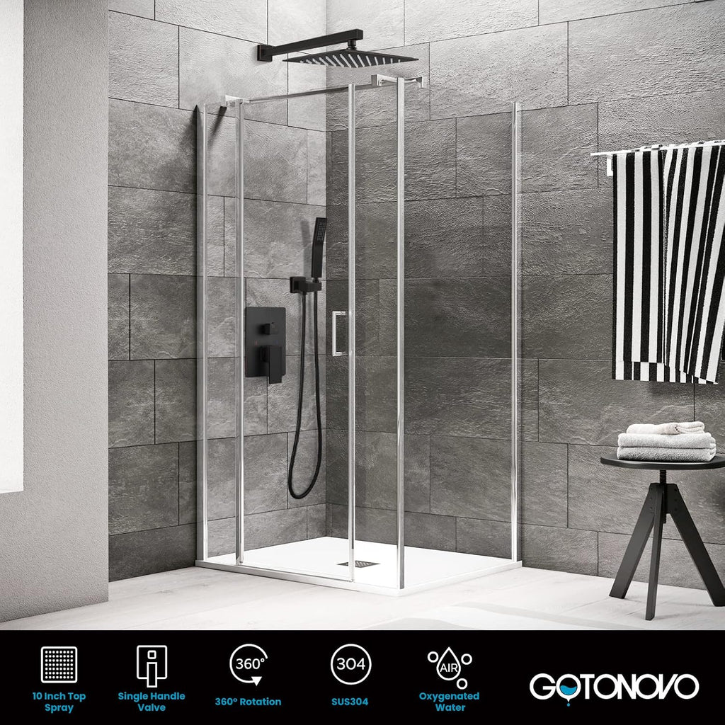 gotonovo Rainfall Bathroom Shower System Rain Shower Head and Handle Set Wall Mounted Shower Complete Combo Solid Brass Pressure Balancing Shower Mixer Valve 10 Inch Oil Rubbed Bronze