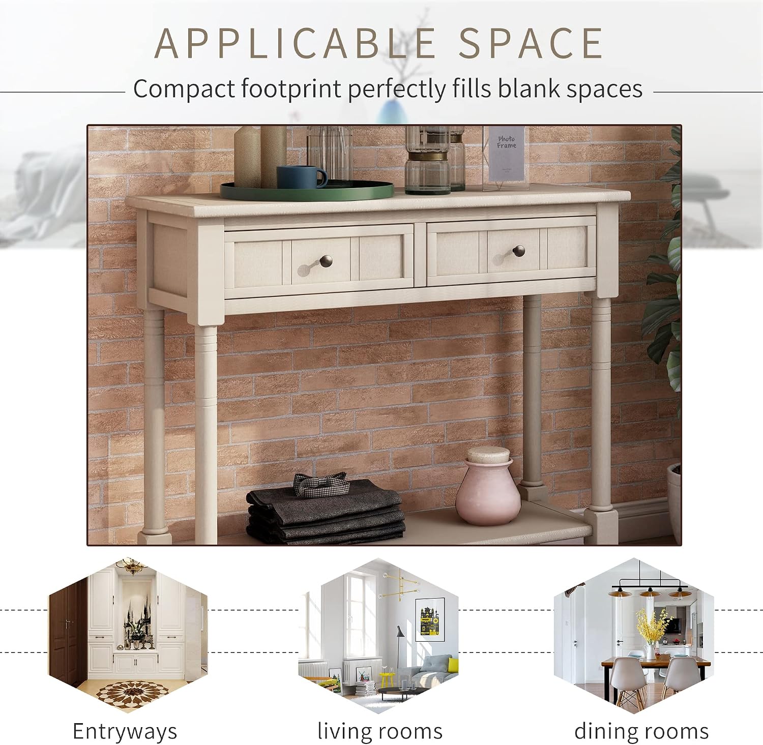 Merax Wood Sofa Table Console Table,Entryway Table Traditional Design with Two Drawers and Bottom Shelf for Living Room,Hallway,Dining Room,Retro Grey