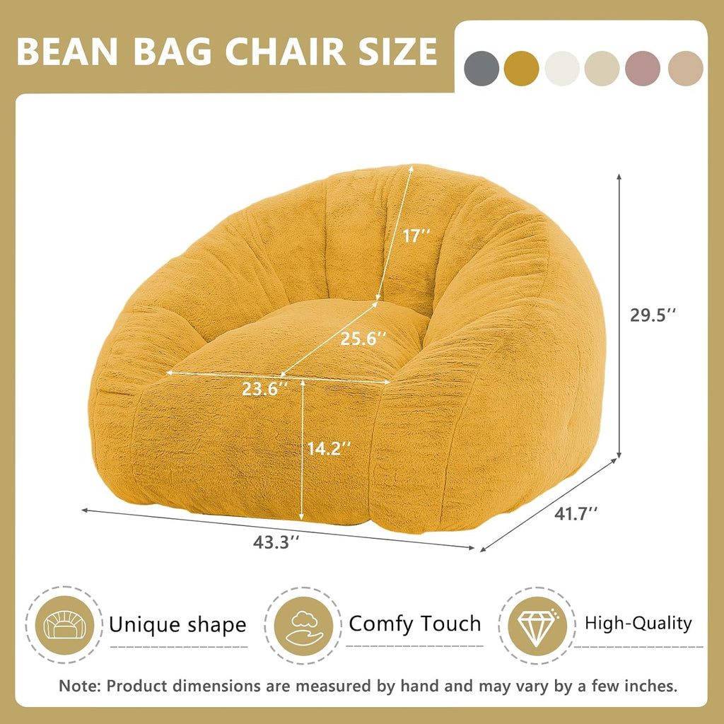 Bean Bag Chair for Adults, Soft Faux Fur Giant Beanbag Chairs, Oversized Cozy Bean Bag Couch Large Reading Chair, Comfy Bean Bag Sofa for Living Room, Bedroom & Dorm, Yellow
