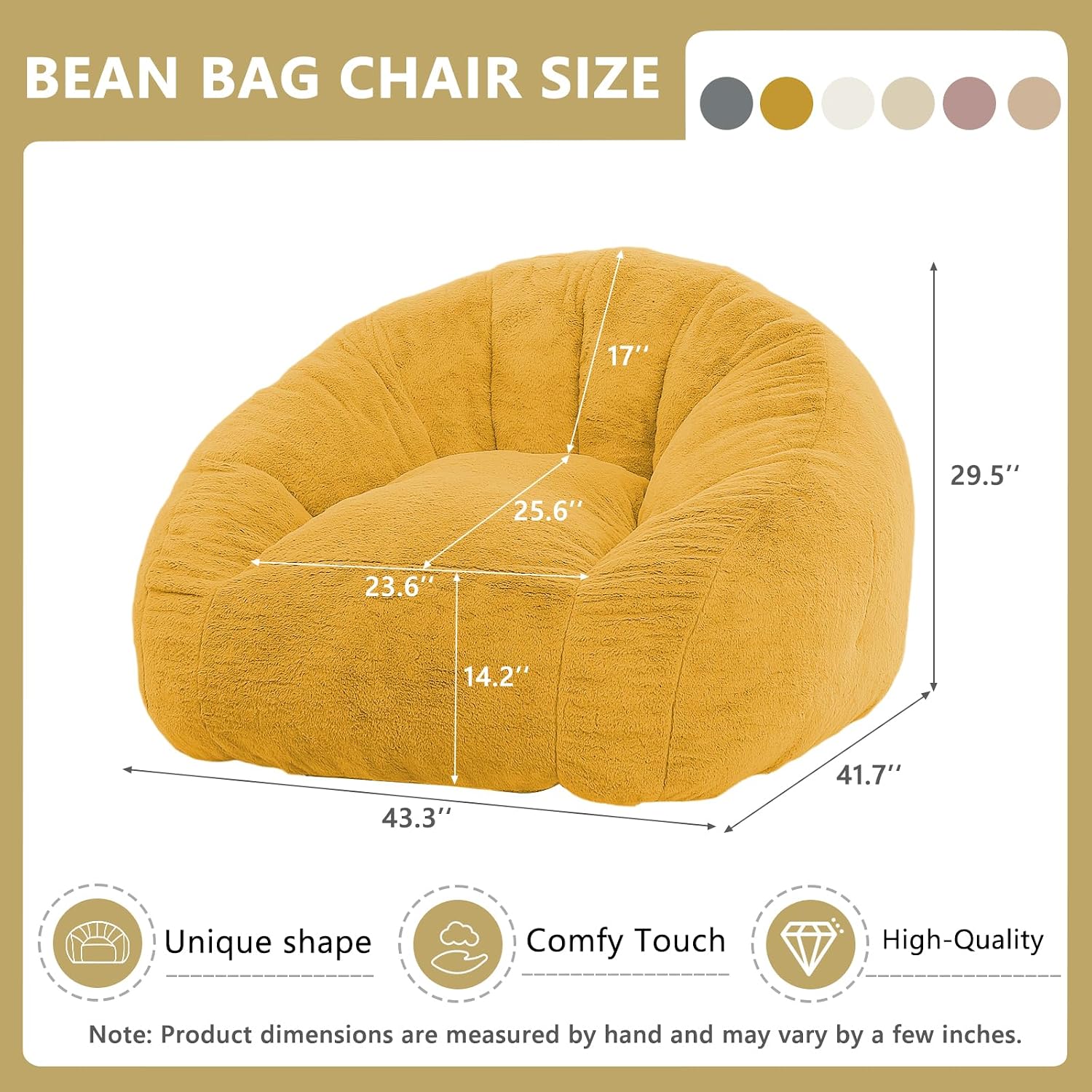 Bean Bag Chair for Adults, Soft Faux Fur Giant Beanbag Chairs, Oversized Cozy Bean Bag Couch Large Reading Chair, Comfy Bean Bag Sofa for Living Room, Bedroom & Dorm, Yellow