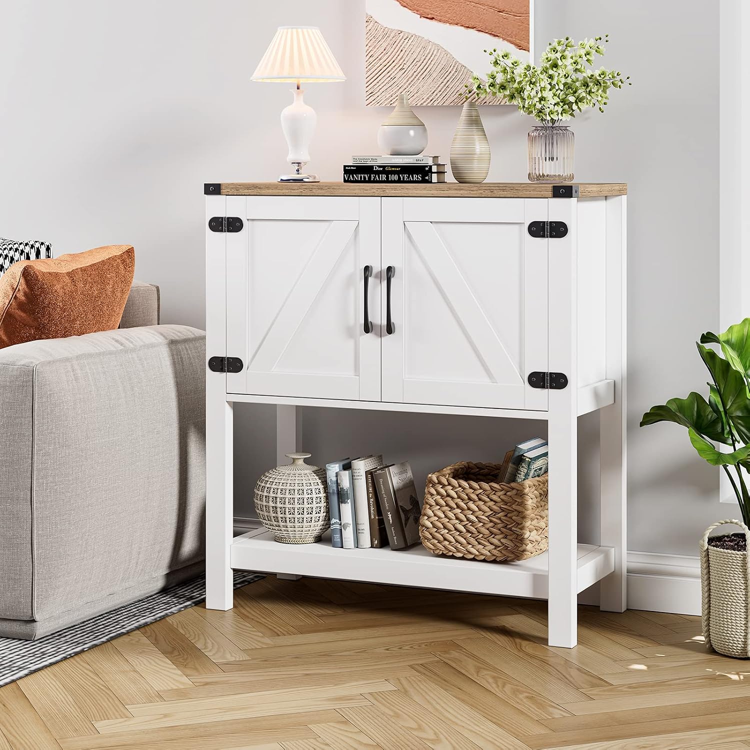Mufico Console Table Coffee Bar Cabinet Sofa Table,31.5 L x 13.8 D x 34.65 H,Entryway Table with 2 Storage Cabinets, Farmhouse Buffet Sideboard for Kitchen, Foyer,Hallway (White)