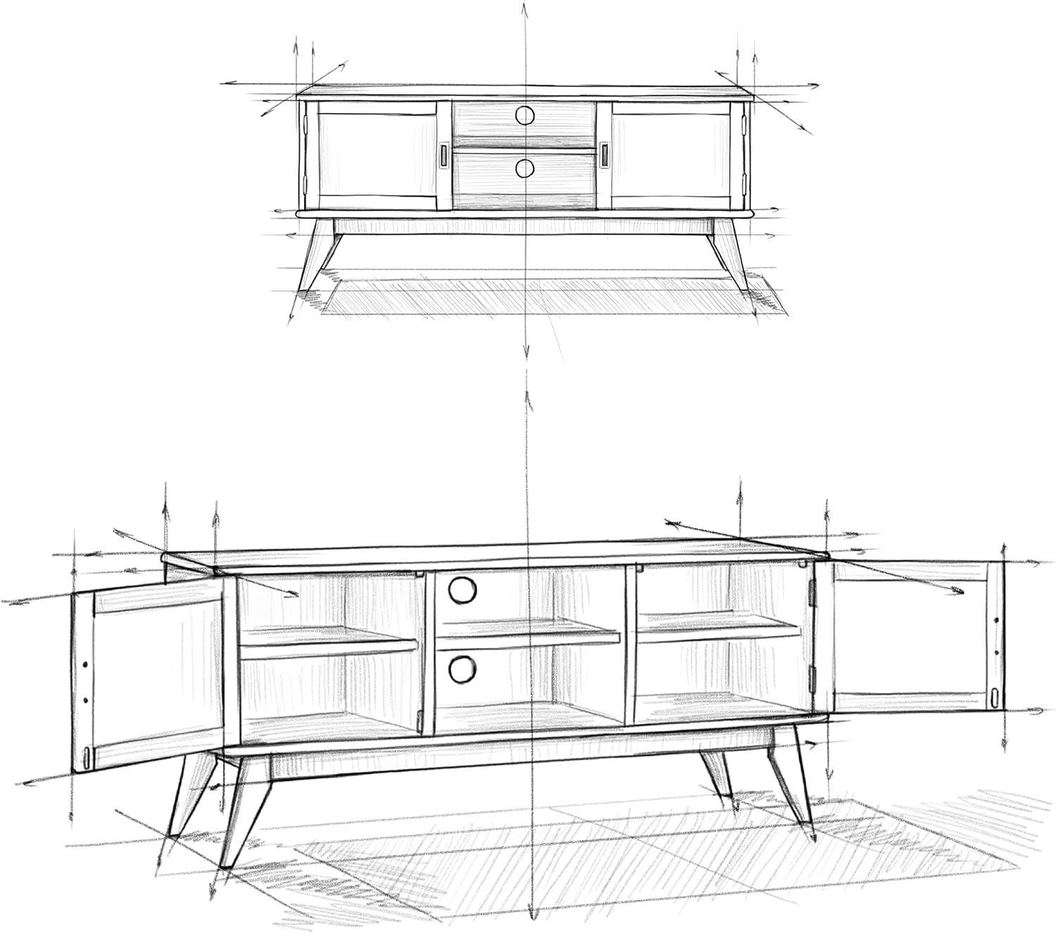 SIMPLIHOME Draper TV Stand - 60 inch Wide Solid Wood Low Media Console in Teak Brown, Mid Century Modern Entertainment Center for Living Room for TVs up to 65 Inches with Cabinets and Cable Management