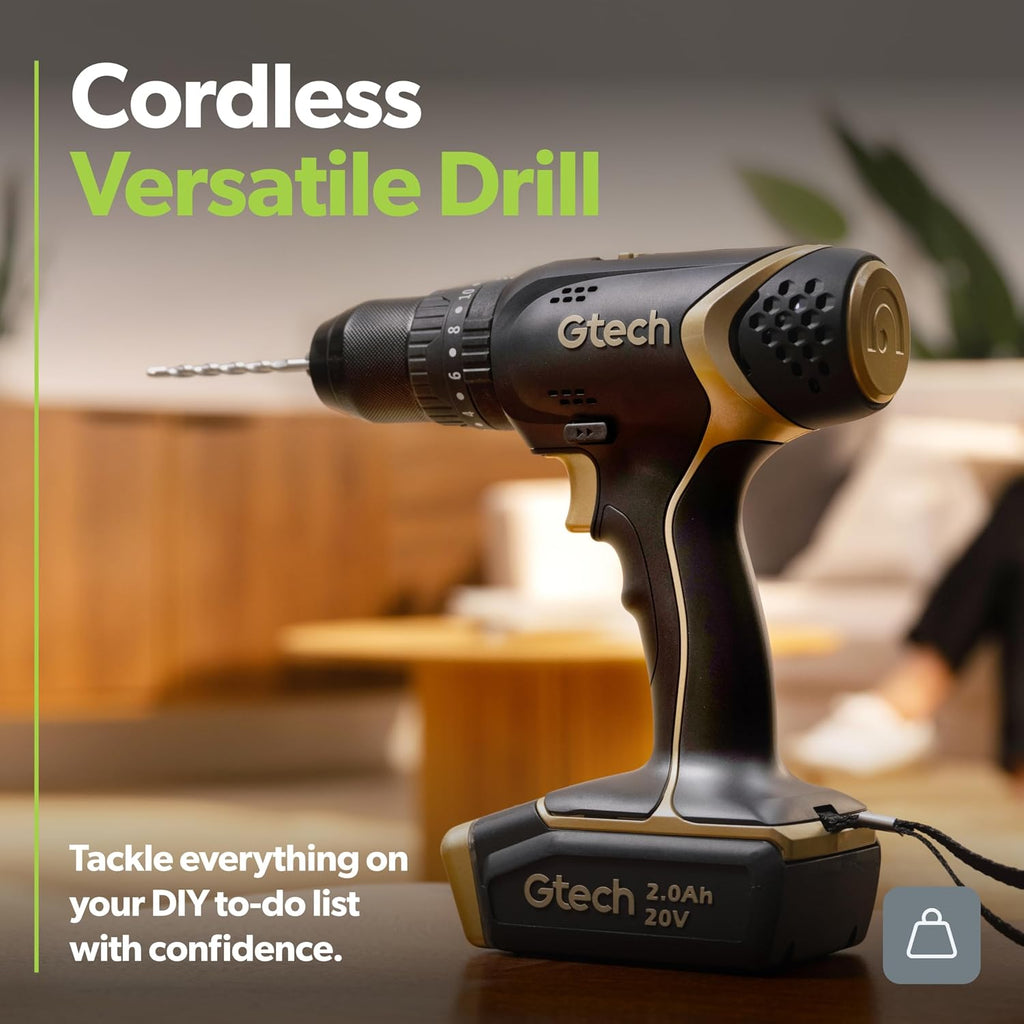 Gtech Combi Drill - Cordless Power Tool for DIY Projects, Home Tool Kit, and More - Includes Cordless Drill, Universal 20V Battery and Charger