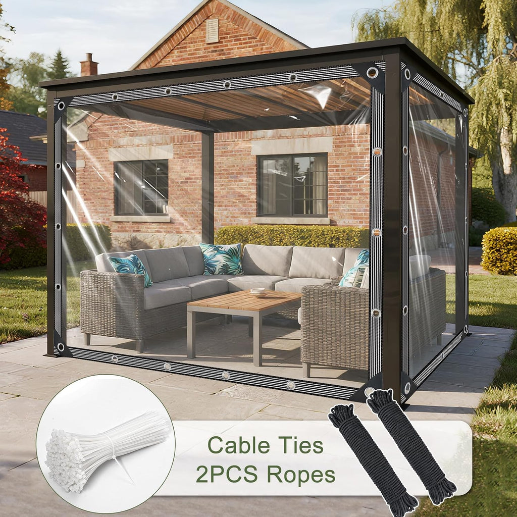 Clear Tarp with Grommets 12x16ft Clear Tarps Heavy Duty Waterproof 14 Mil Thickened PVC Tear-Resistant Reinforced Edges Clear Plastic Vinyl Tarp for Patio Chicken Coop Cover Greenhouse Plant Enclosure