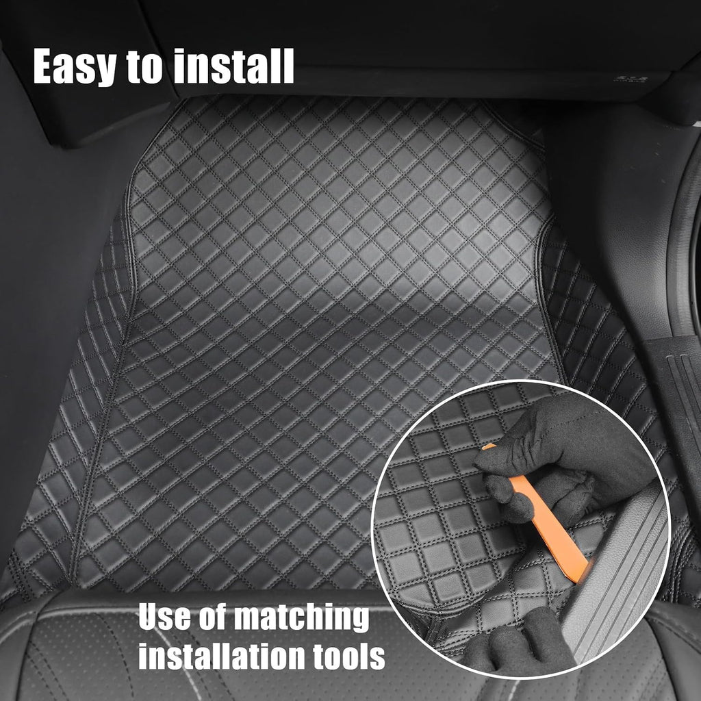 EKR Custom Floor Mats for Toyota RAV4 (Hybrid only) 2019-2025, Front & 2nd Row Luxury Car Floor Mat Fit RAV4 2019 2020 2021 2022 2023 2024 2025 - Leatherette (Black and Black Stitching)