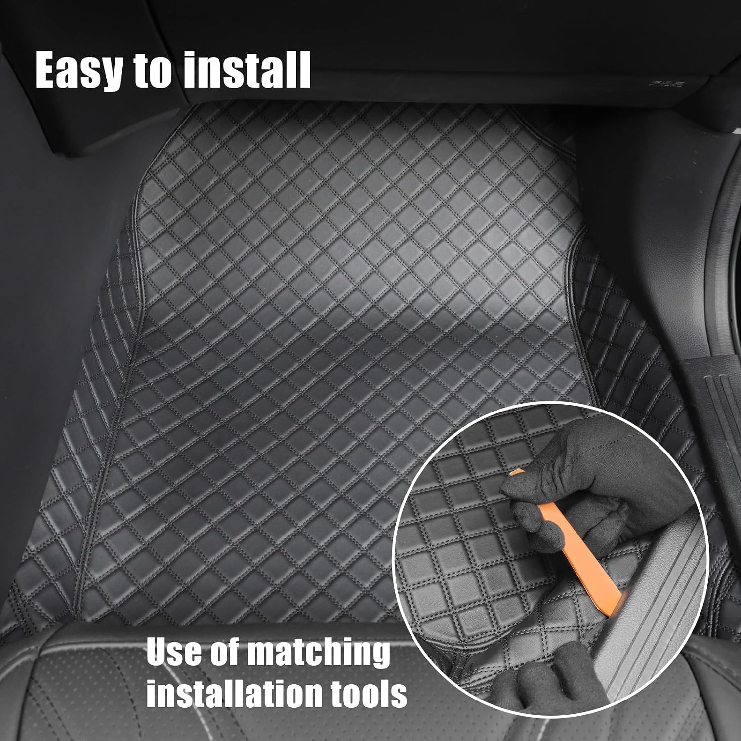 EKR Custom Floor Mats for Toyota RAV4 (Hybrid only) 2019-2025, Front & 2nd Row Luxury Car Floor Mat Fit RAV4 2019 2020 2021 2022 2023 2024 2025 - Leatherette (Black and Black Stitching)