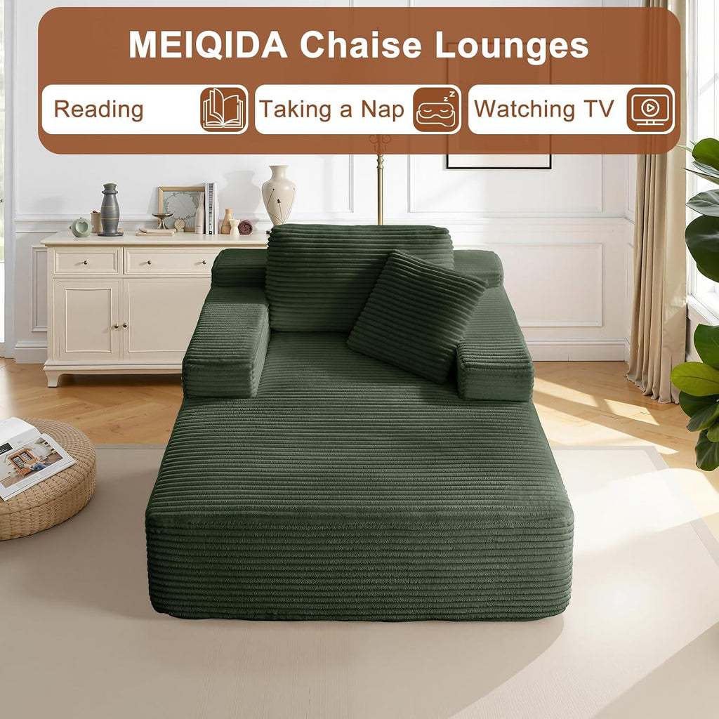 67.5 Inch Oversized Indoor Chaise Lounge, Sofa Bed, Living Room Sofa, Corduroy Sofa, Couches for Living Room, Deep Seat Sleeper Couch Reading Chairs (Green)