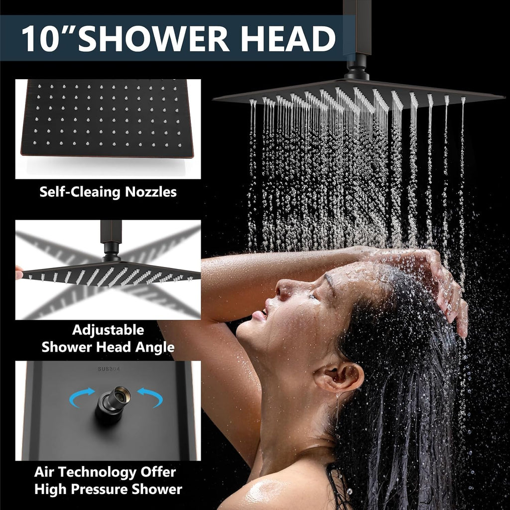 Aolemi Ceiling Mount Shower System Rain Shower Head with Handheld Spray High Pressure Shower Faucet Set Rough-in Valve Shower Trim Kit Included Bathroom Oil Rubbed Bronze 10 Inch Ceiling Shower Head