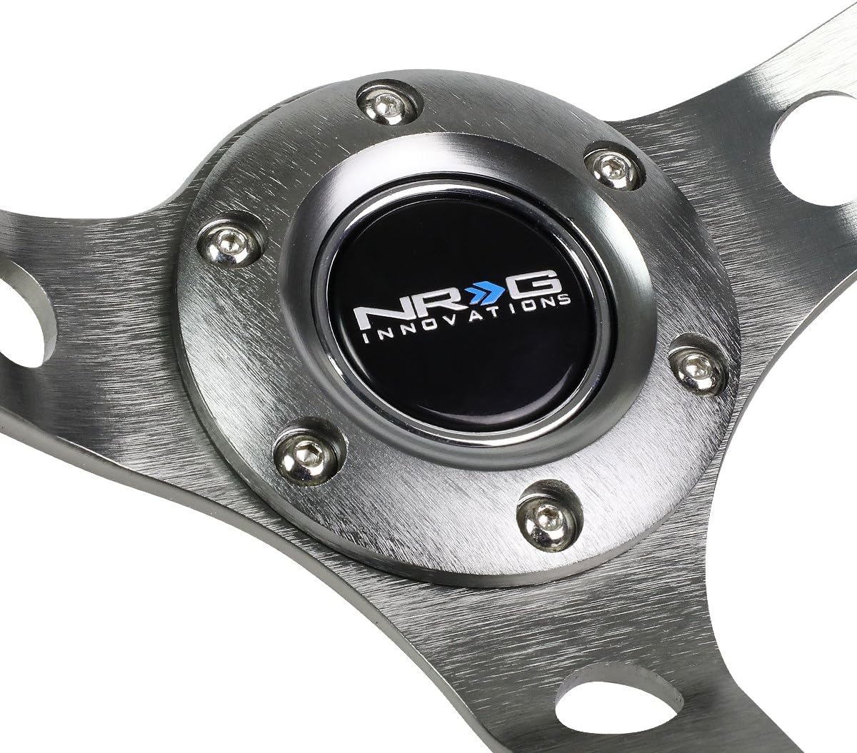 NRG Innovations RST-006GM-Y Black Leather Gun Metal 6-Bolt Spoke Reinforce Racing Steering Wheel