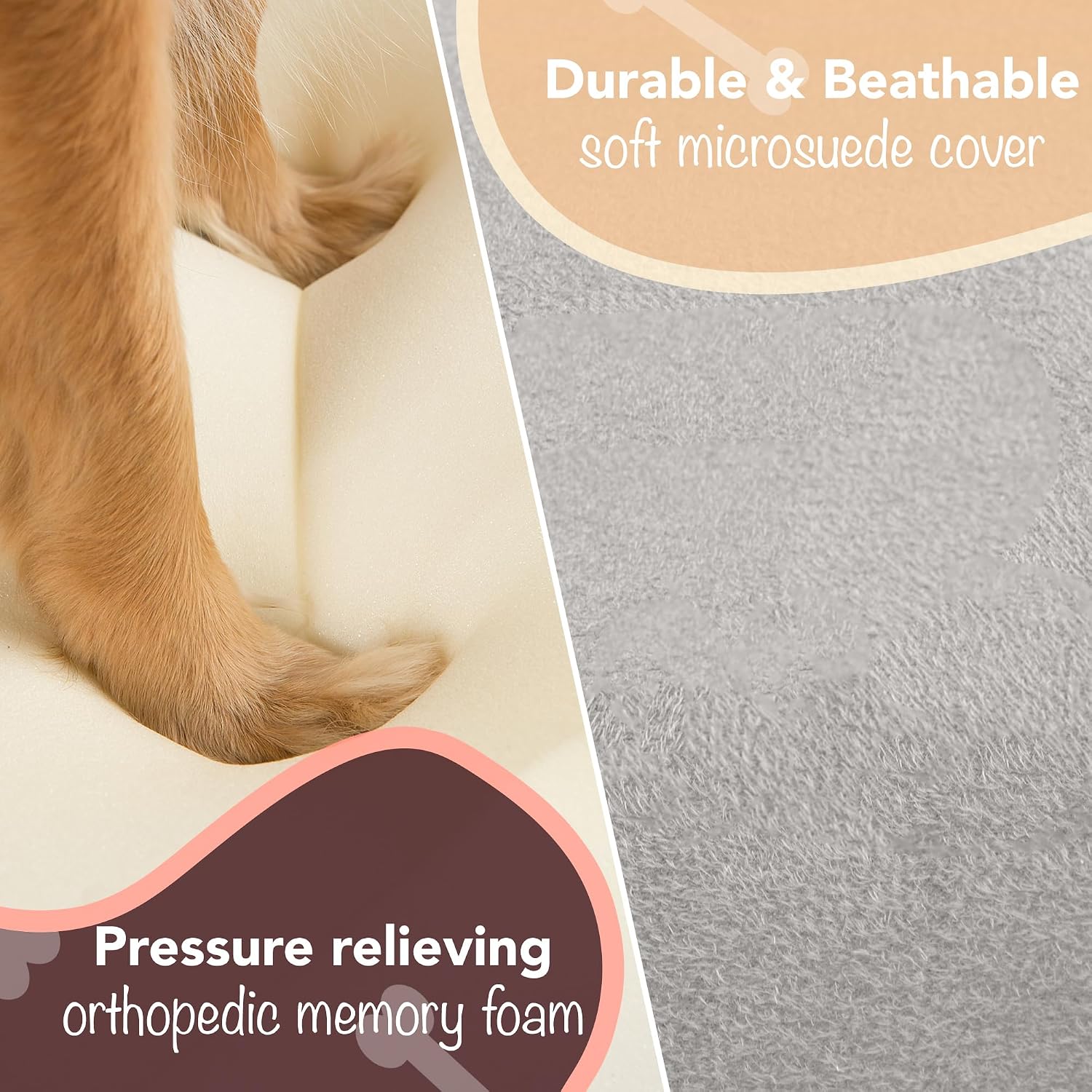 Friends Forever Orthopedic Dog Bed, Memory Foam Pet Sofa, Calming Dog Couch, Water Resistant Pet Bed, Washable Cover, Non-Slip Bottom, Chester, Grey, 25' x 20' x 5.5'