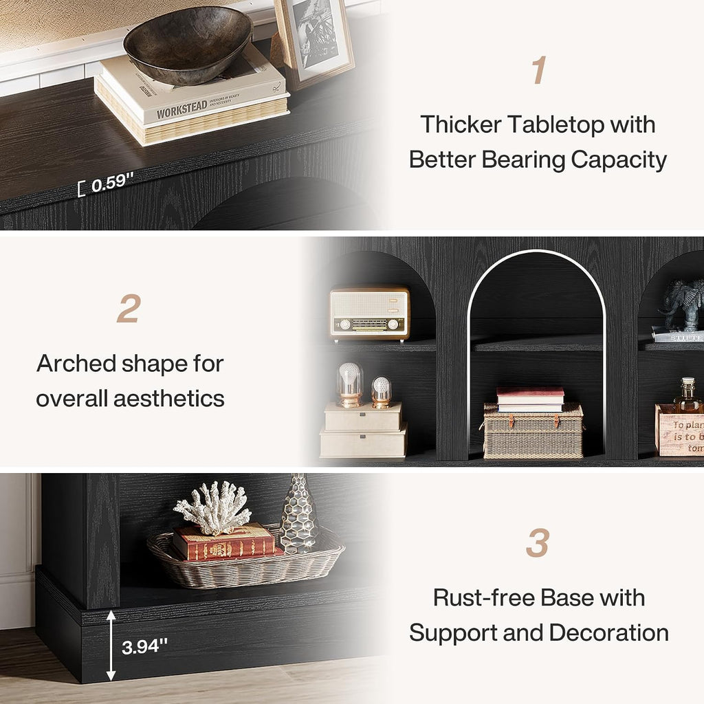Tribesigns Wooden Narrow Entryway Table with 3-Tier Storage Shelf, 63' Long Modern Farmhouse Sofa Console Table for Hallway, Living Room, Entrance, or Bedroom (Black)