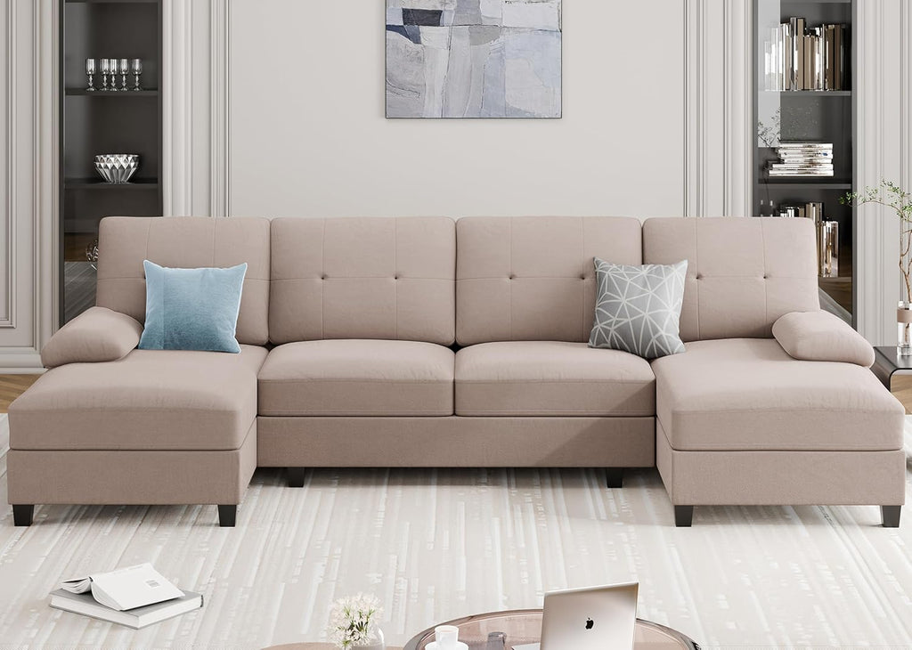 Sectional Couches for Living Room, 106 in U Shaped Couches for Living Room, 4 Seat Sofa with Armrest, Sectional Couch for Apartment, Beige