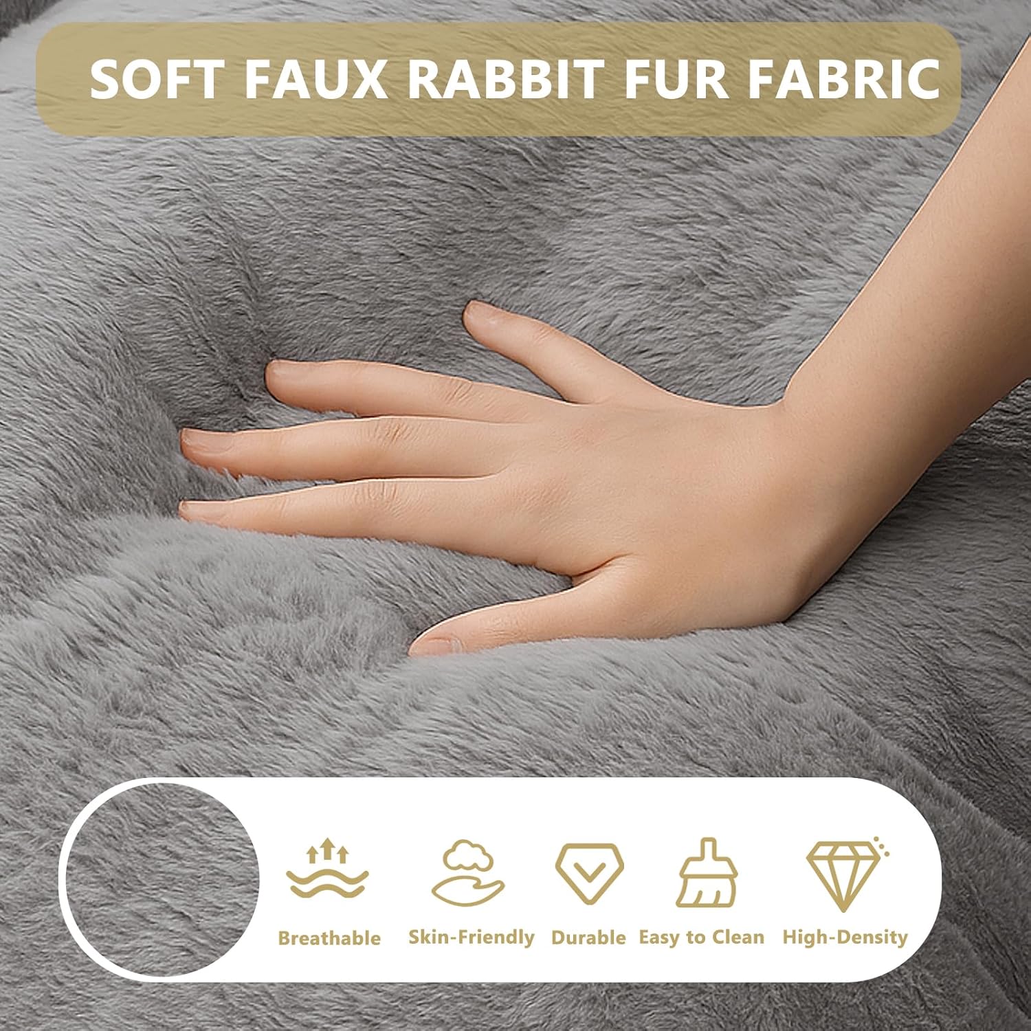 Bean Bag Chair for Adults, Soft Faux Fur Giant Beanbag Chairs, Oversized Cozy Bean Bag Couch Large Reading Chair, Comfy Bean Bag Sofa for Living Room, Bedroom & Dorm, Gray