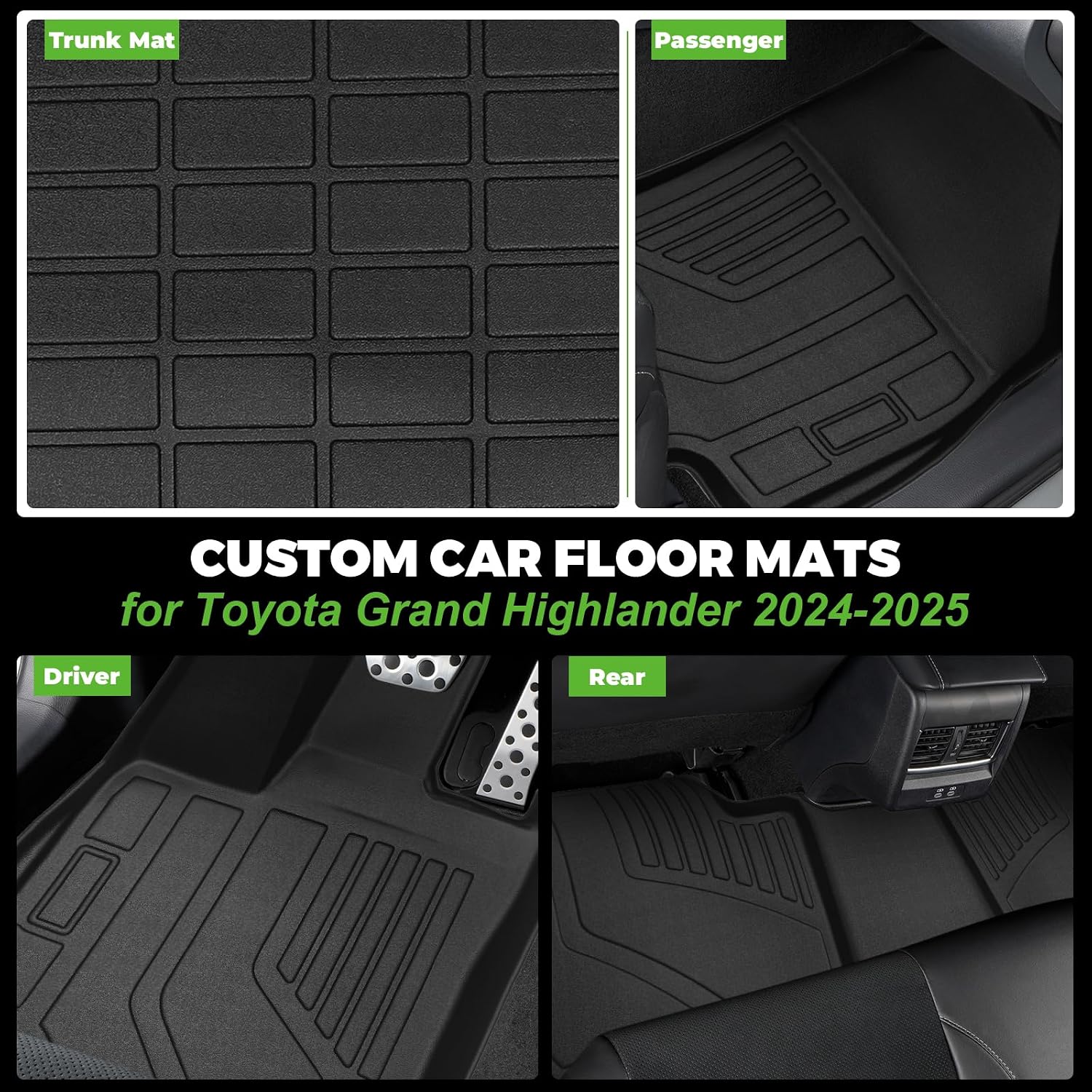 Floor Mats & Cargo Liner & Backrest Mat Set Fit for 2024-2026 Toyota Grand Highlander 7 Seat,All Weather Protection for Car Mats Anti-Slip TPE Odorless Floor Liners Grand Highlander 7 Seat Accessorie