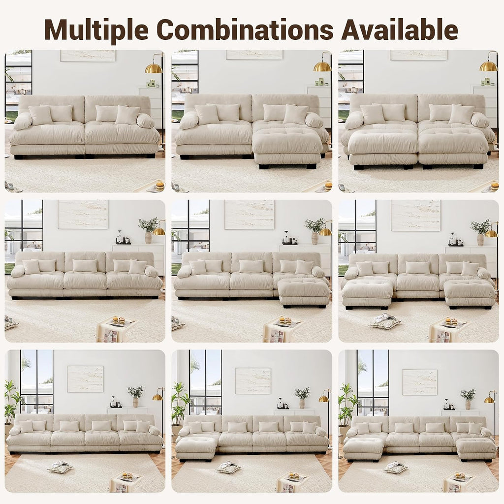 Modular Sectional Sofa, L Shaped Couch with Ottoman, 2 Seater Cloud Couch Small Couches for Small Spaces, Modern Deep Seat Sofa Living Room Oversized Loveseat W/Bolster Armrests 4 Pillows