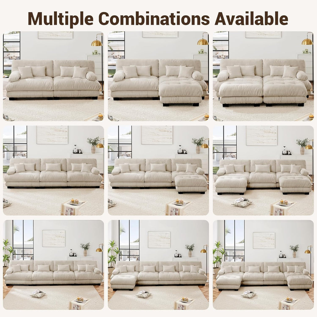 U Shaped Sectional Couches for Living Room, 133.8' Modular Sectional Sofa Cloud Couch with Ottoman, 3-Seater Modern Couch with Round Armrests 5 Pillows, Deep Seat Comfy Chenille Oversized Sofa