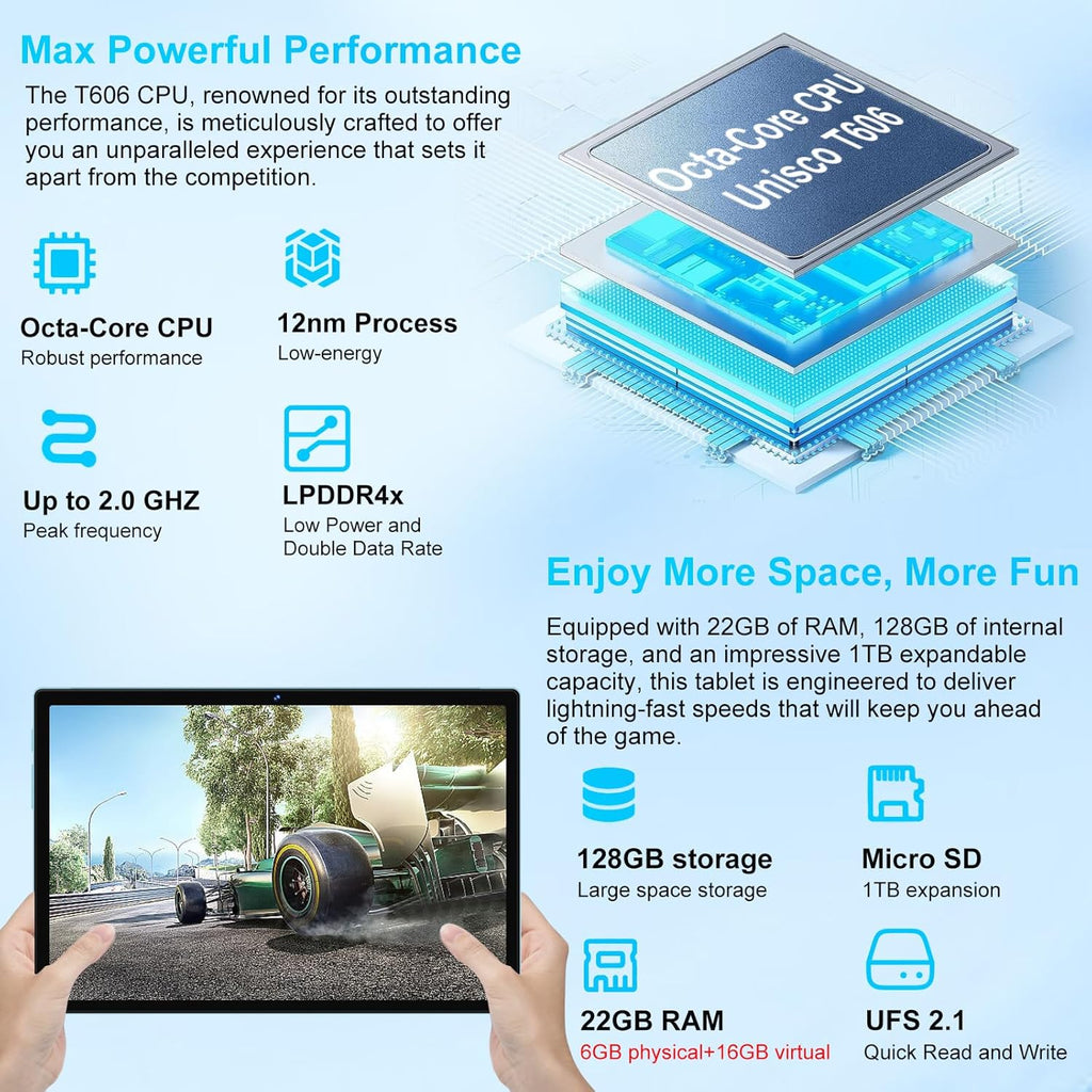 2025 Android 15 Tablet, 10 Inch Octa-Core Tablets 22GB+128GB+1TB Expand, 2-in-1 Electronic Tablet with Keyboard Mouse, 8000mAh Battery, HD IPS Display, GPS,Widevine L1, Split Screen, Metal Body -Blue
