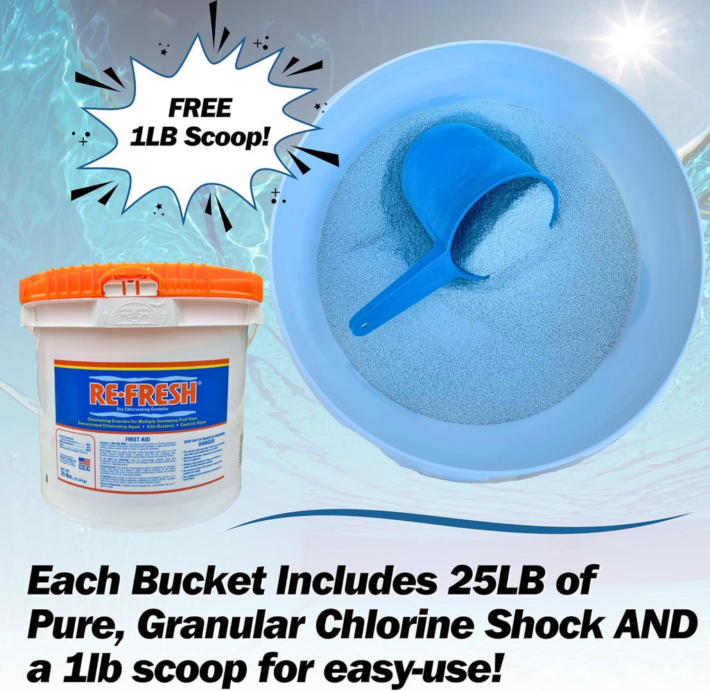 Refresh Granular 68% Active Chlorine Shock | 25-Pound Bucket | Perfect for Swimming Pools, Use As Bactericide, Algaecide, and Disinfectant in Swimming Pools and Spas | Fast Dissolving Shock