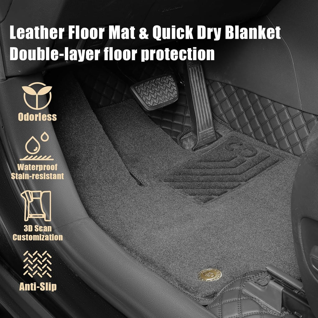 EKR Custom Floor Mats for Toyota RAV4 (Hybrid only) 2019-2025, Front & 2nd Row Luxury Double Layer Car Floor Mat Liner Fit RAV4 2019 2020 2021 2022 2023 2024 2025 - Leatherette Plus Carpet (Black)