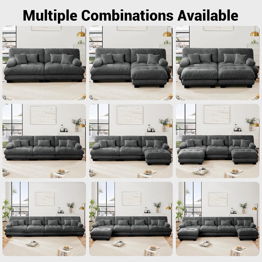 Loveseat Modular Sectional Sofa, Modern L Shaped Couch with Ottoman, Oversized Deep Seat Sectional Couches for Living Room, Comfy Chenille Cloud Couch with 4 Pillows, Loveseat Sofa for Bedroom
