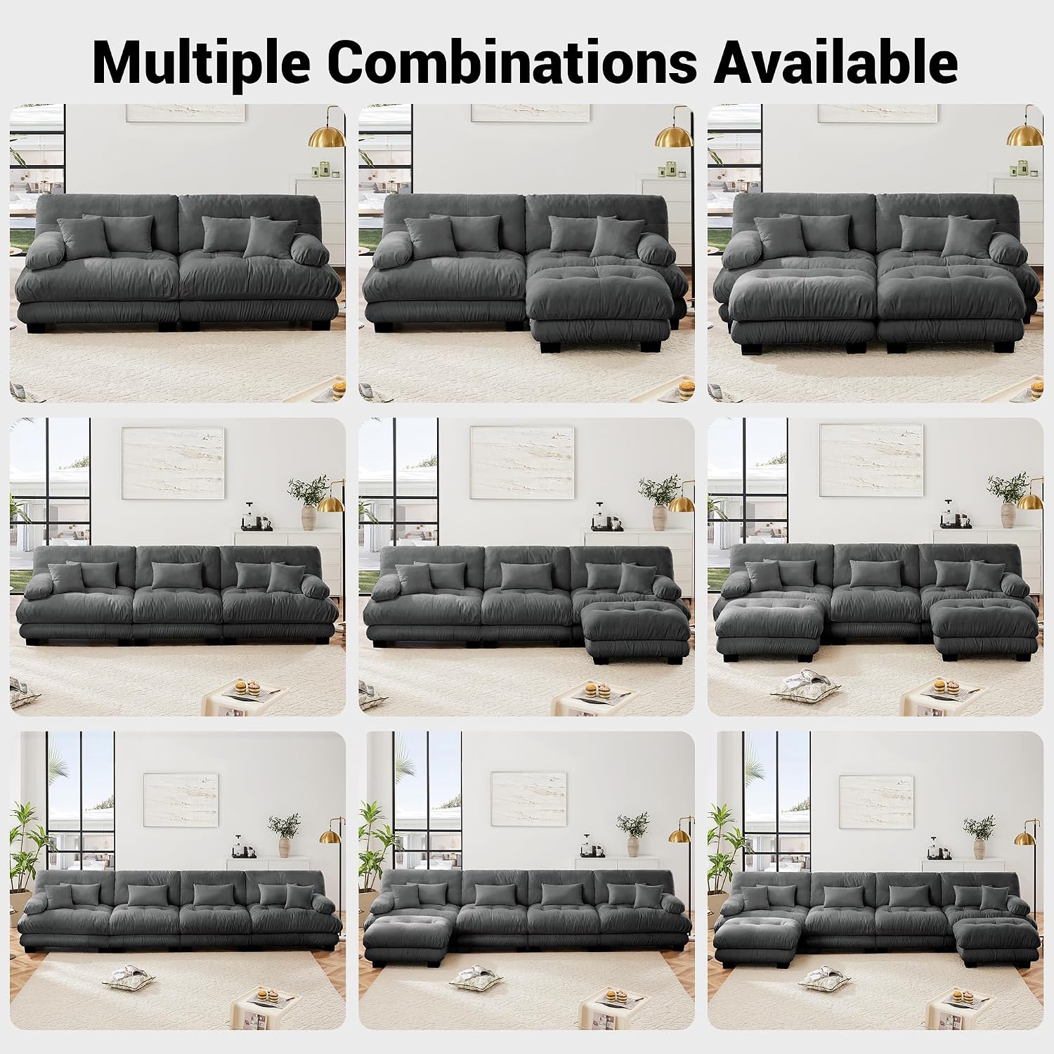Loveseat Modular Sectional Sofa, Modern L Shaped Couch with Ottoman, Oversized Deep Seat Sectional Couches for Living Room, Comfy Chenille Cloud Couch with 4 Pillows, Loveseat Sofa for Bedroom