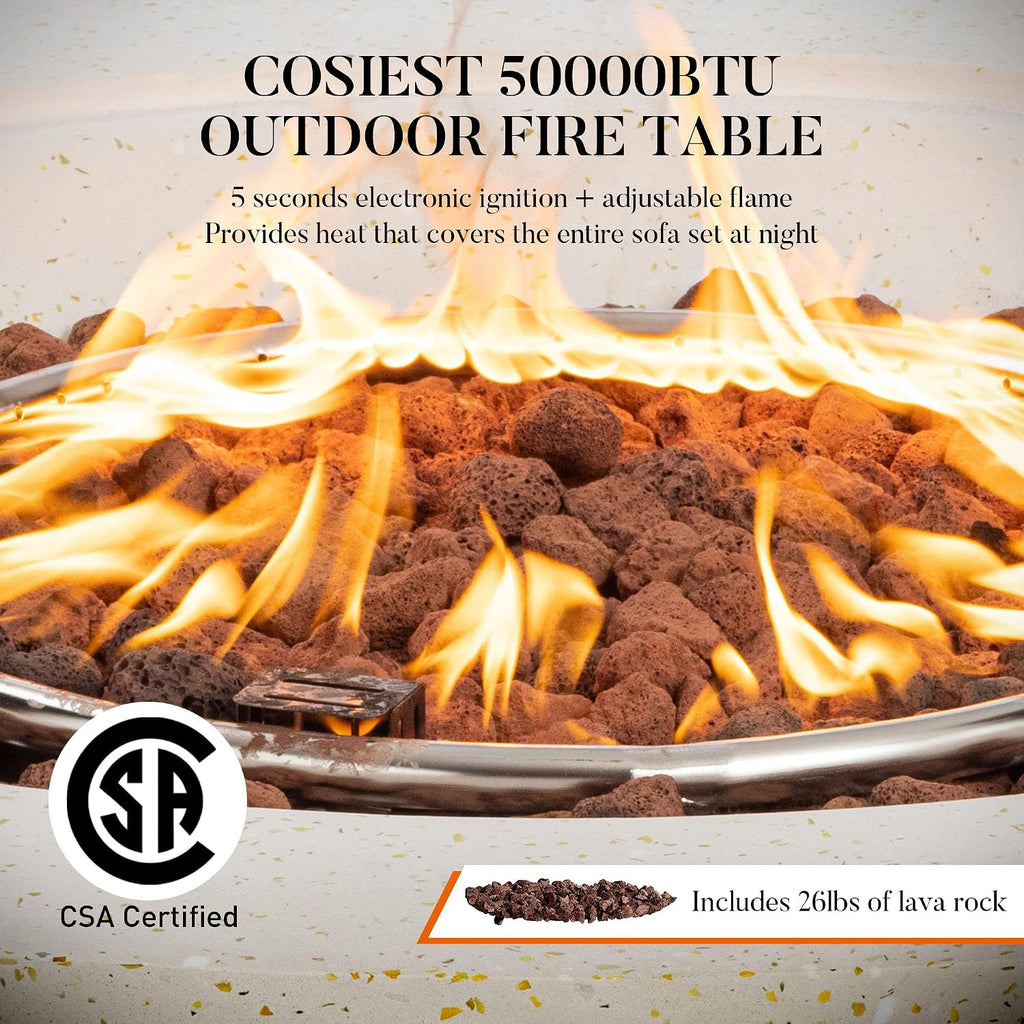 COSIEST 28' Outdoor Propane Fire Pit Table, Small Square Gas Fire Pit Table with Concrete & Log Wood Grain Design, 50000BTU Fire Tables for Patio, Backyard, Garden Heating