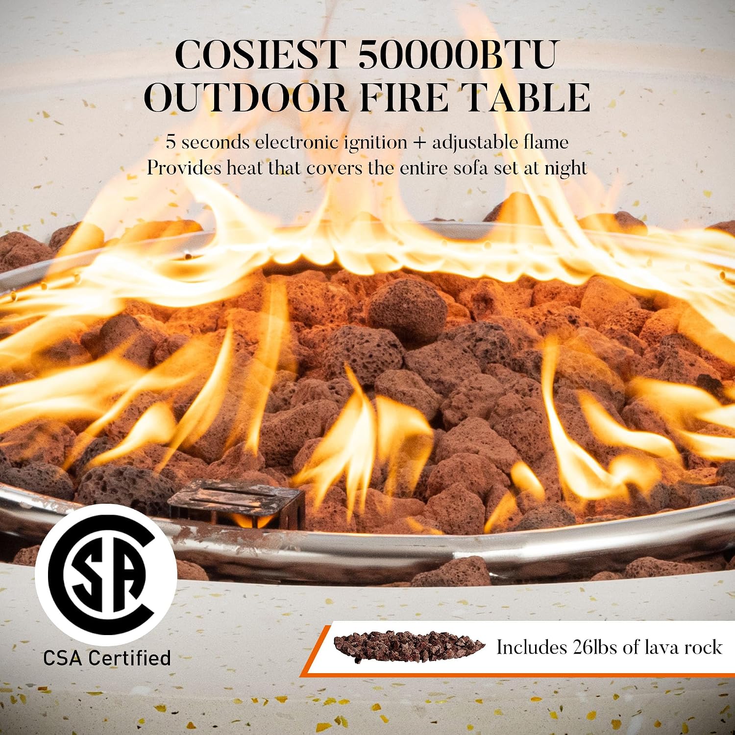 COSIEST 28' Outdoor Propane Fire Pit Table, Small Square Gas Fire Pit Table with Concrete & Log Wood Grain Design, 50000BTU Fire Tables for Patio, Backyard, Garden Heating