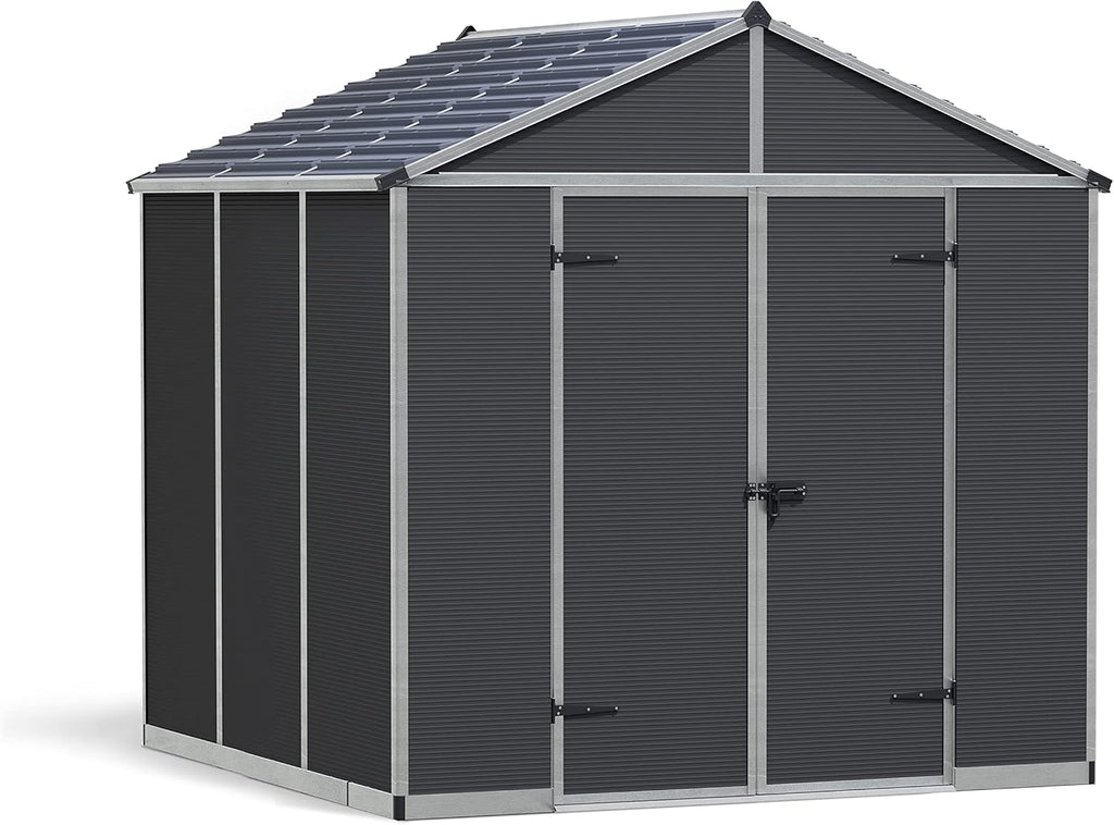 Palram - Canopia Rubicon Storage Shed, 8'x8' DIY Backyard Shed, Gray Polycarbonate Panels and Aluminum Frame, Sheds & Outdoor Storage for Lawn Mower, Bike, Garden Tools, Outdoor Storage Box Shed