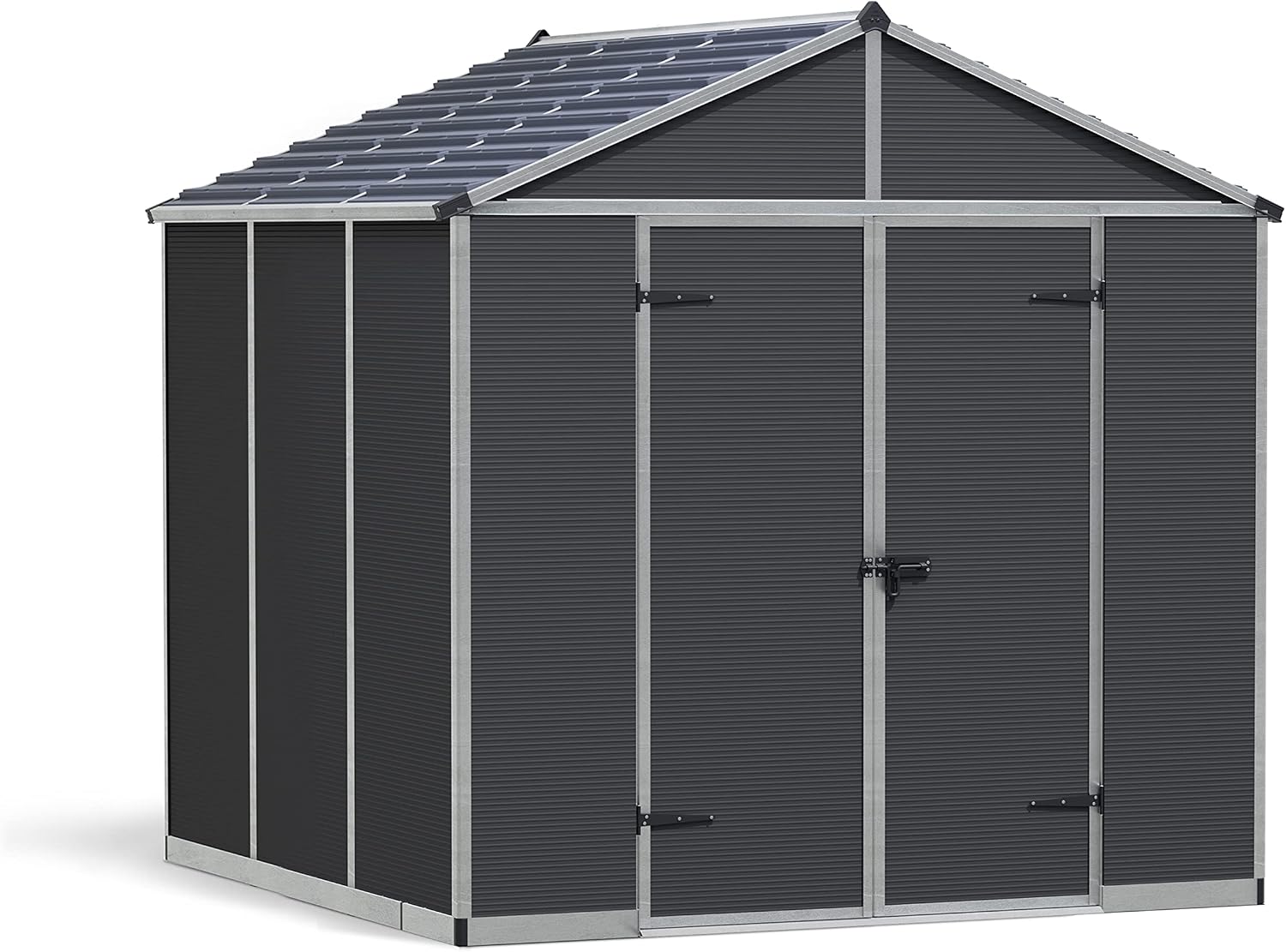 Palram - Canopia Rubicon Storage Shed, 8'x8' DIY Backyard Shed, Gray Polycarbonate Panels and Aluminum Frame, Sheds & Outdoor Storage for Lawn Mower, Bike, Garden Tools, Outdoor Storage Box Shed