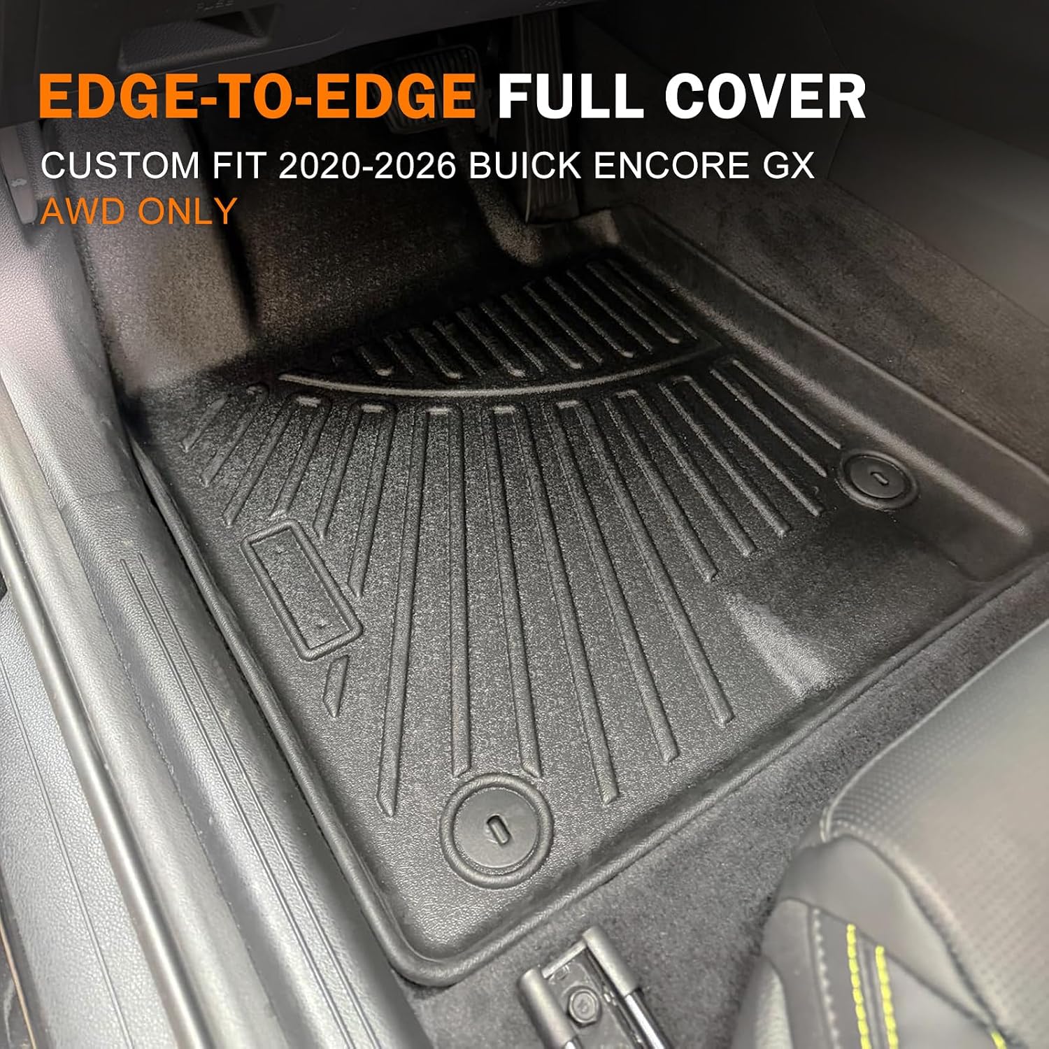 KUST Floor Mats Set for 2020-2026 Buick Encore GX Accessories (AWD Only), All Weather Floor Liners & Rear Trunk Mat & Backrest Mats, TPE Rubber, Raised Edge