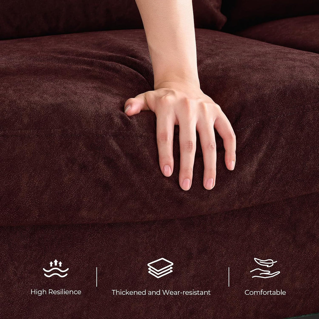 COPIAE 3 Seater Sofa Couch with Deep Seat, 90' Modern Upholstered Sofa with Armrests, Easy Installation, Comfy Couches for Living Room, Apartment, Burgundy