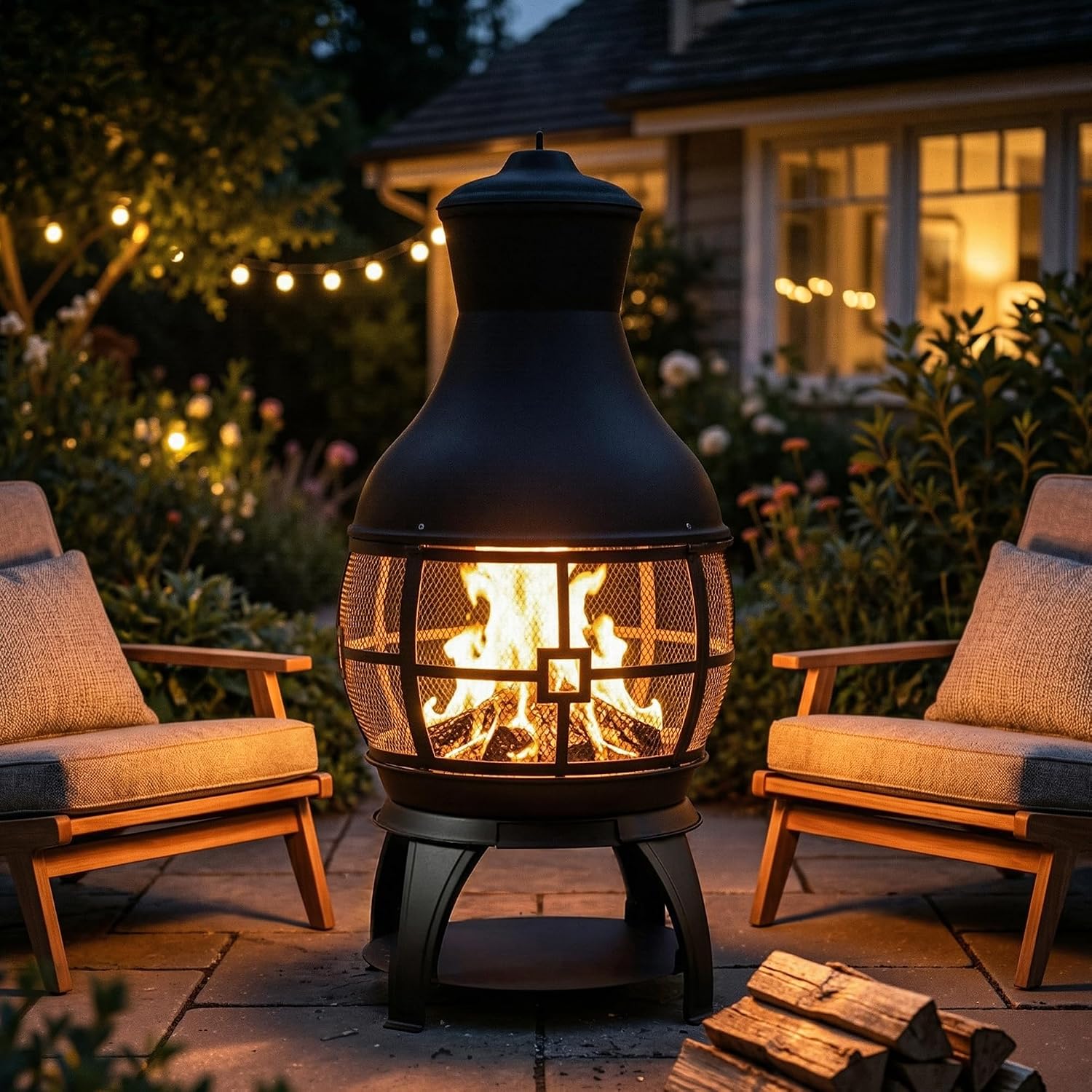 BALI OUTDOORS Chiminea Outdoor Fireplace, Outdoor Wood Burning Fire Pits for Backyard, Garden, Camping, Brown-Black
