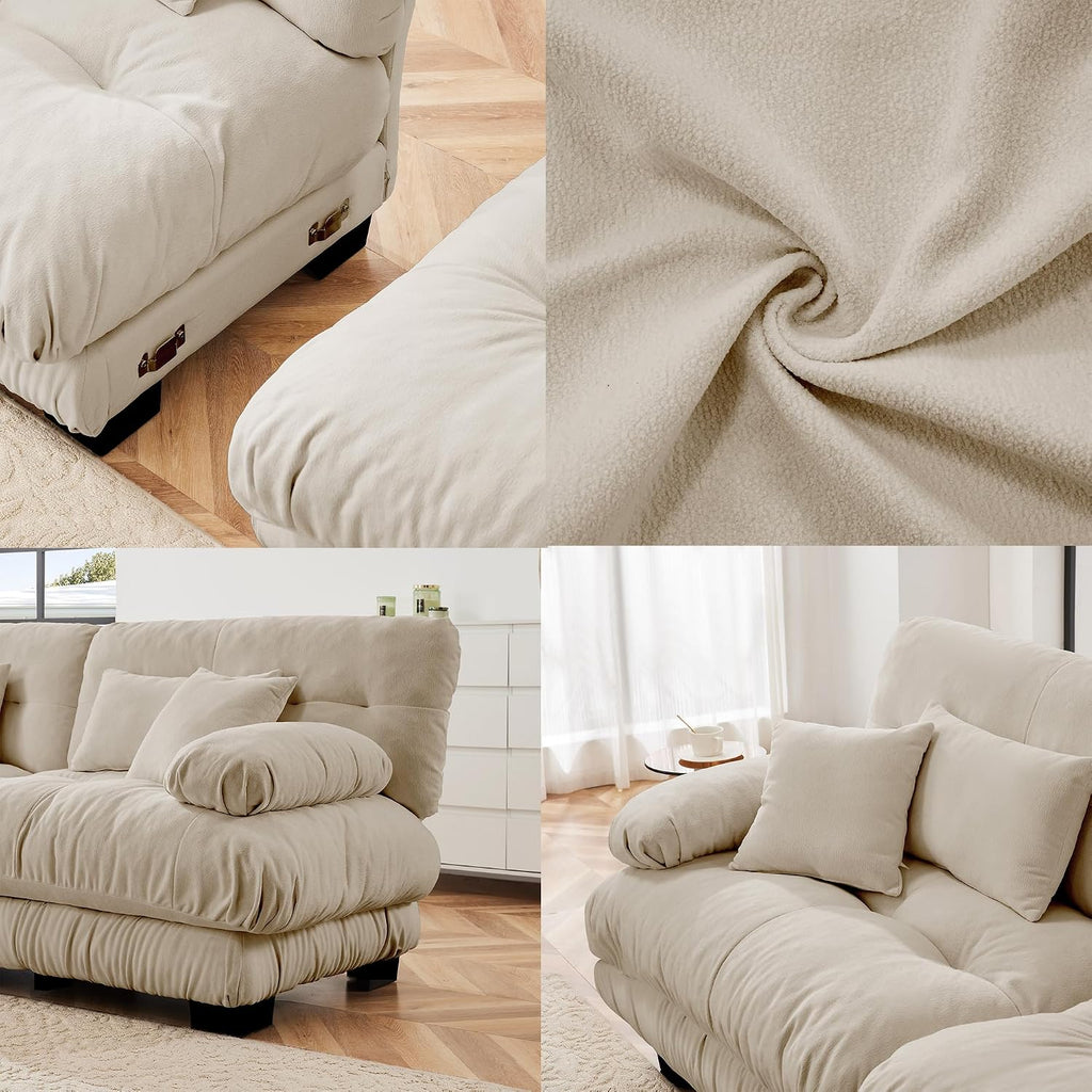 Modular Sectional Sofa Cloud Couch, 133.8' Modern Deep Seat Sectional Couches for Living Room, Oversized Modular Couch with 5 Pillows, 3 Seater Comfy Chenille Sofa Bed for Bedroom, Light Coffee