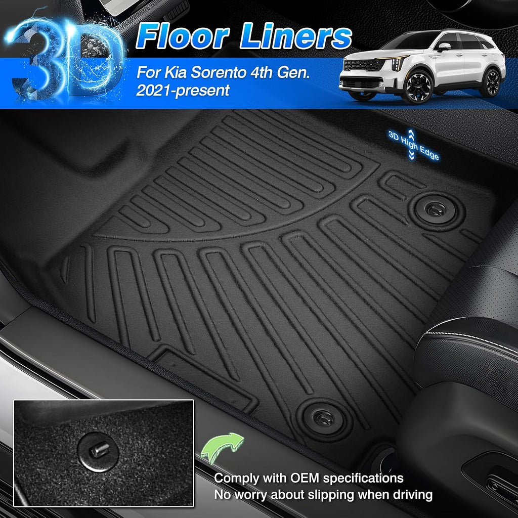 Sorento Floor Mats & Cargo Liner w/Backrest Mats Fit for Kia Sorento 2021-2025 2026 Hybrid (PHEV & HEV) & Plug-in Hybrid, All Weather Floor Liner for Sorento Accessories