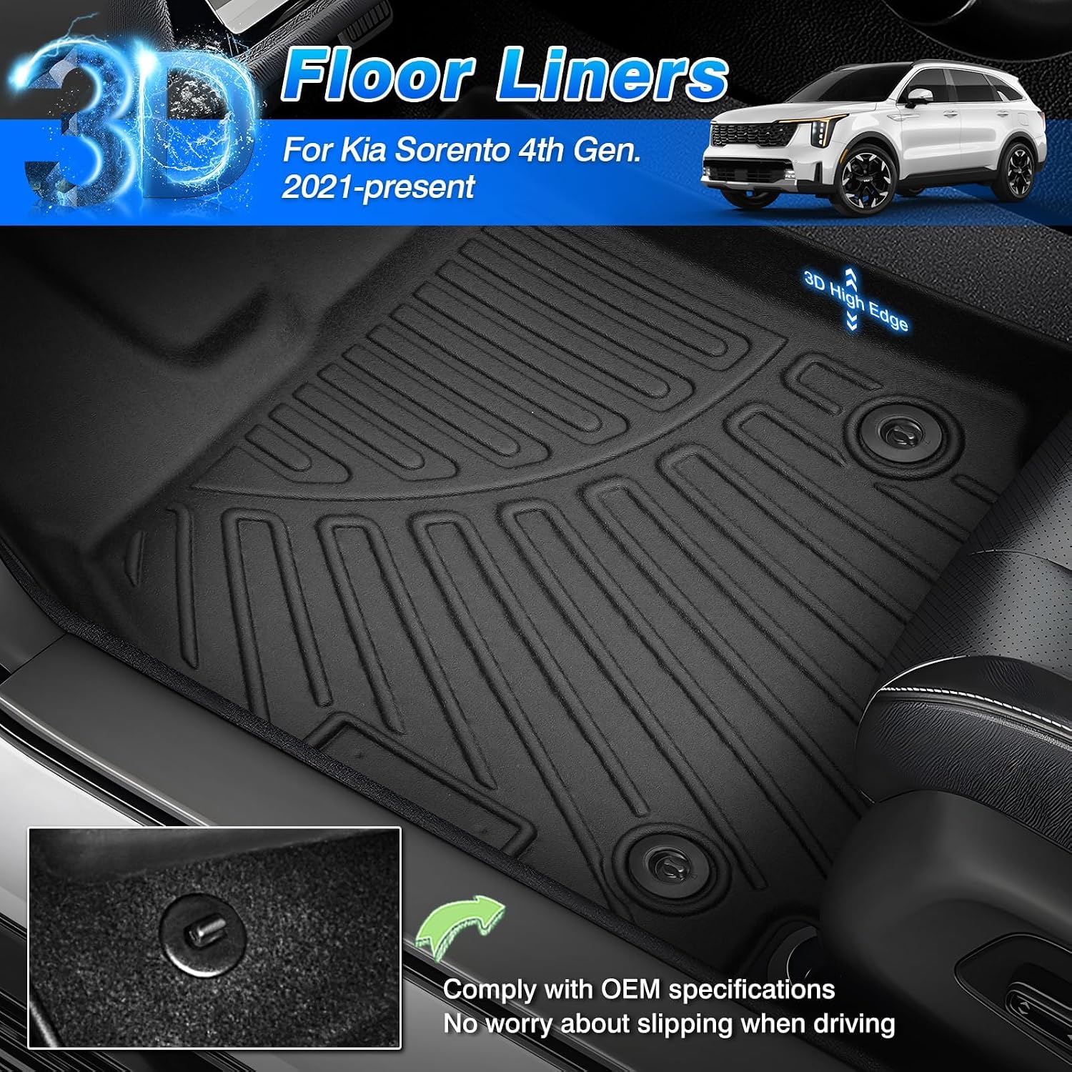 Sorento Floor Mats & Cargo Liner w/Backrest Mats Fit for Kia Sorento 2021-2025 2026 Hybrid (PHEV & HEV) & Plug-in Hybrid, All Weather Floor Liner for Sorento Accessories